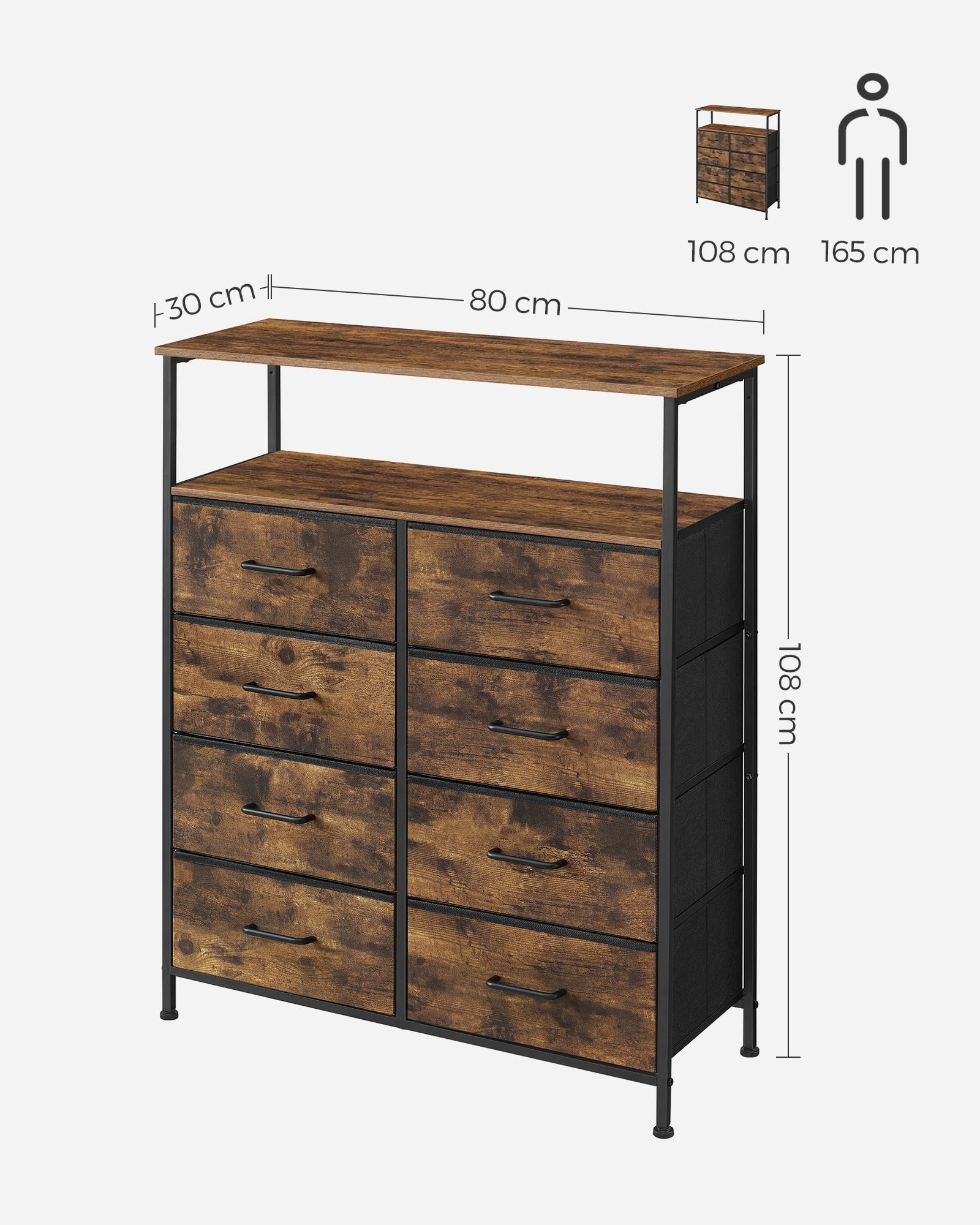 songmics-kommode-schubladenschrank-8-stoffschubladen-vintagebraun-schwarz image 3