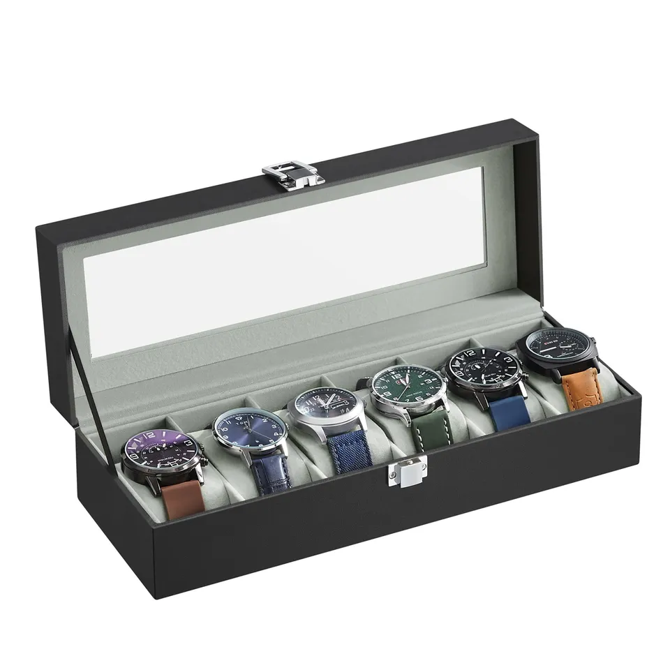 songmics-uhrenbox-mit-6-f-chern-glasdeckel-schwarz-jwb06bk image 1