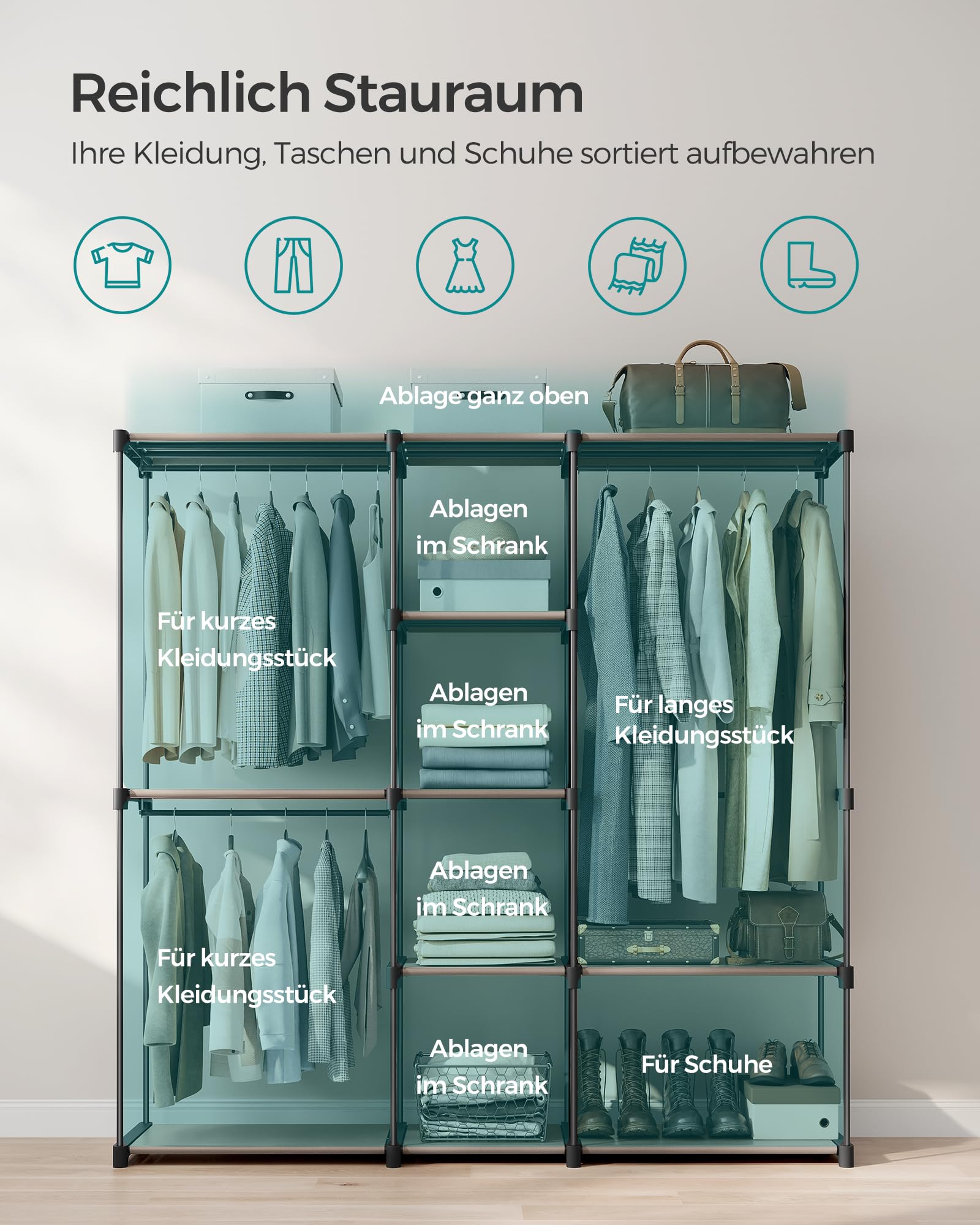 songmics-kleiderschrank-offen-182-cm-garderobe-metall-taupe-ryg037r02 image 3