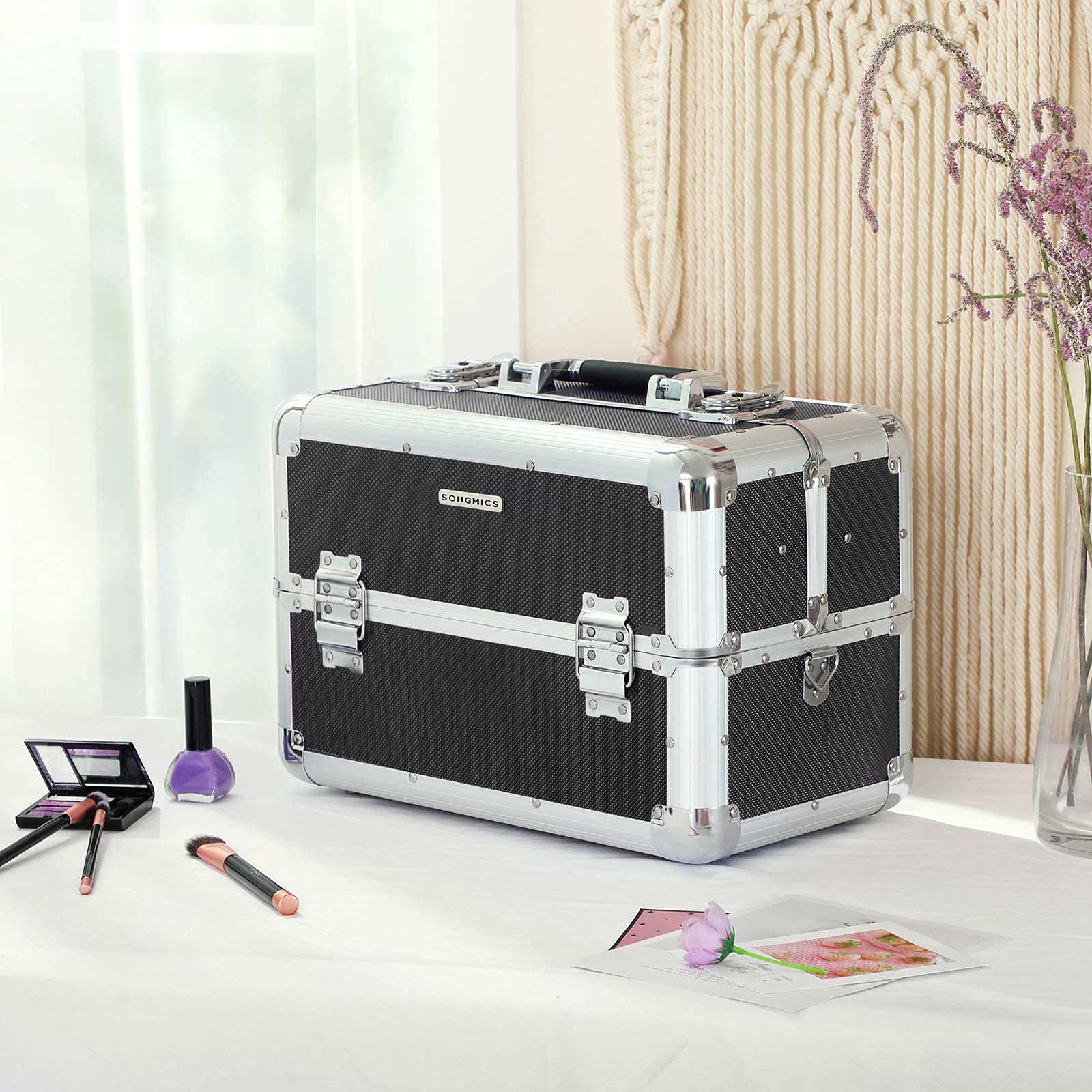 songmics-kosmetikkoffer-schminkkoffer-xxl-alu-36-5x21x25-7-cm-schwarz-jbc228 image 3