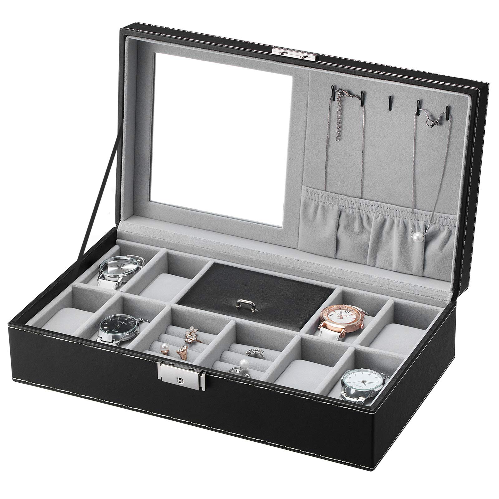 songmics-uhrenkoffer-jwb41b-f-r-8-uhren-schwarz-mit-spiegel image 5