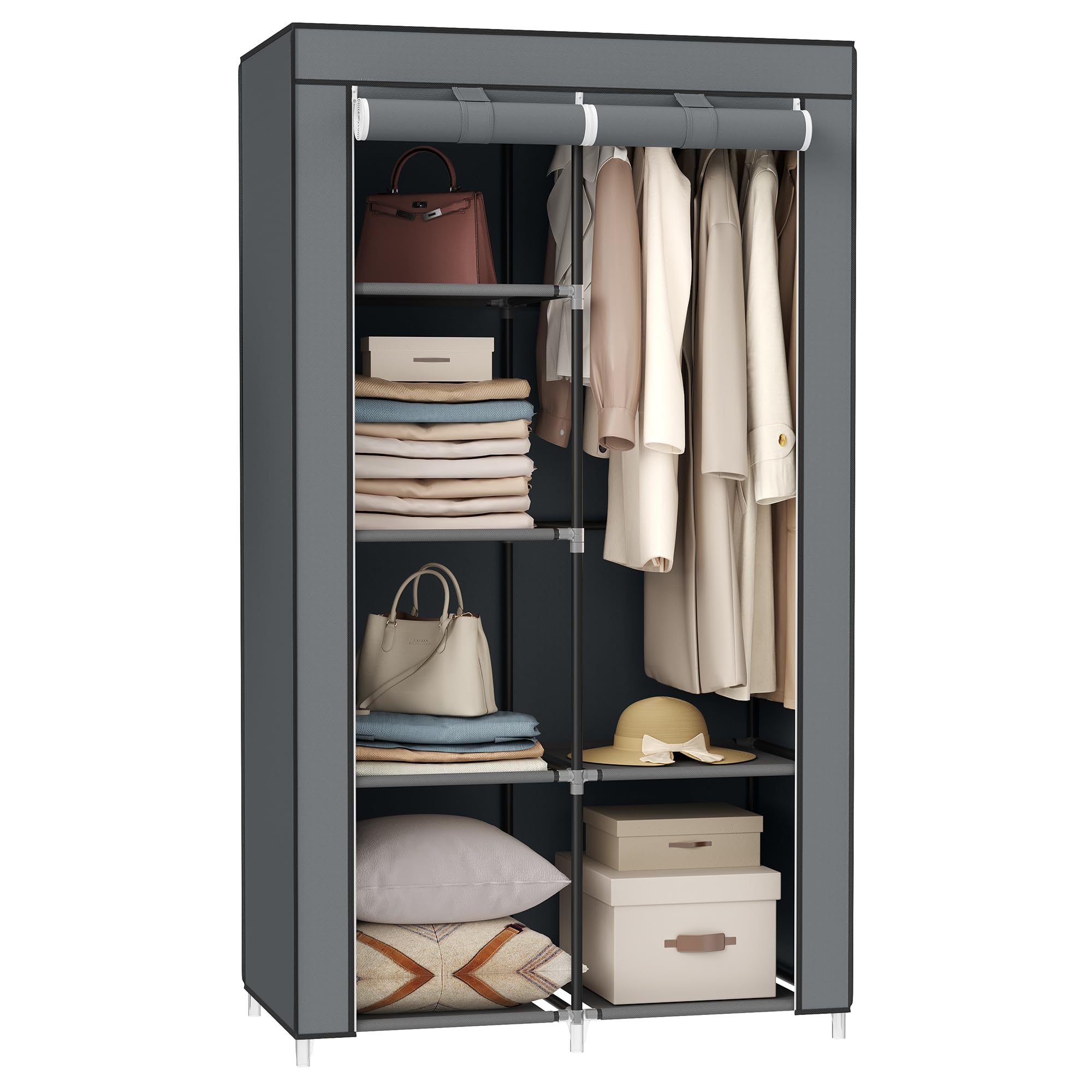 songmics-kleiderschrank-stoffschrank-ryg84g-grau-88-x-45-x-168-cm-mit-6-ablagen image 1