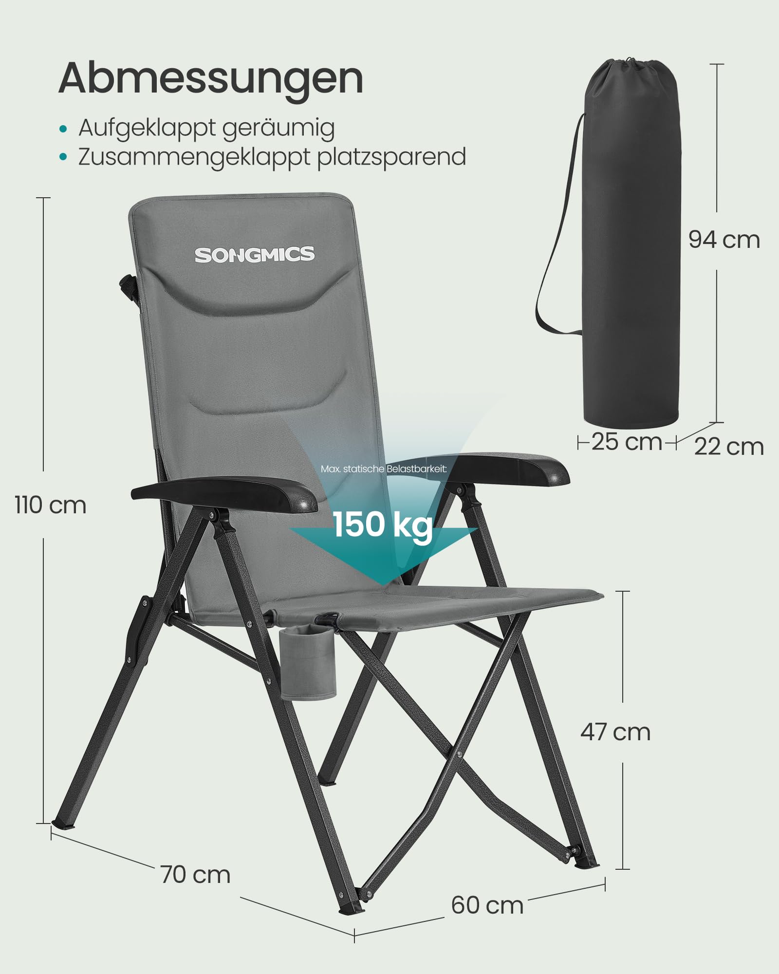 songmics-campingstuhl-gcb015gz01-klappstuhl-grau-verstellbar-95-150 image 3