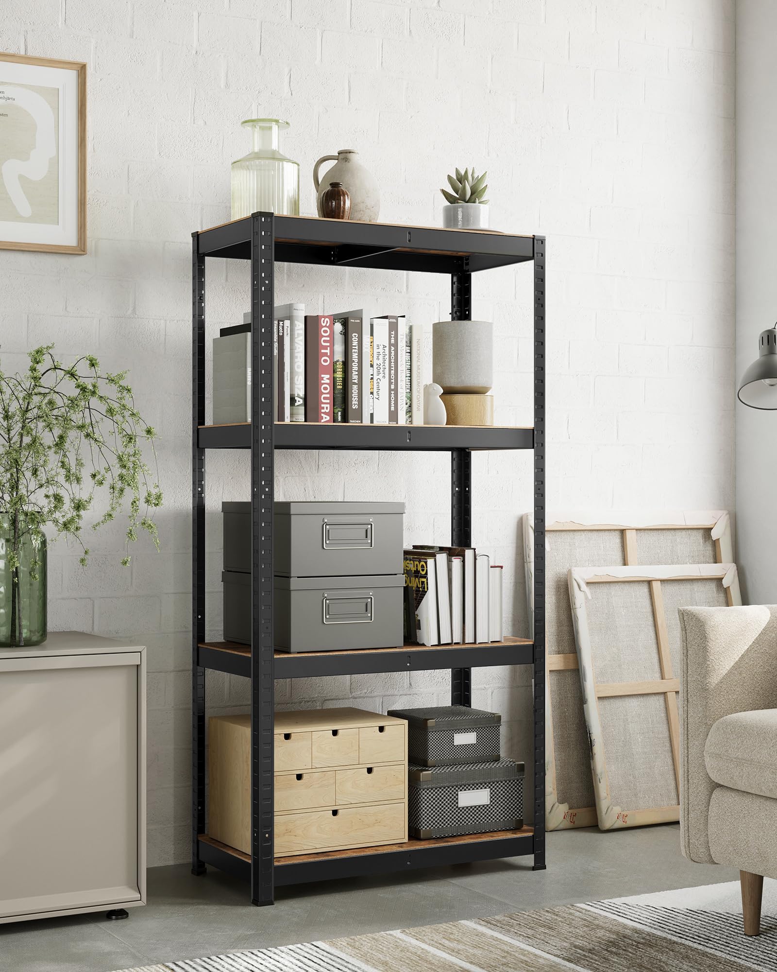 songmics-glr044b11-standregal-40-x-80-x-160-cm-4-ablagen-vintagebraun-schwarz image 2