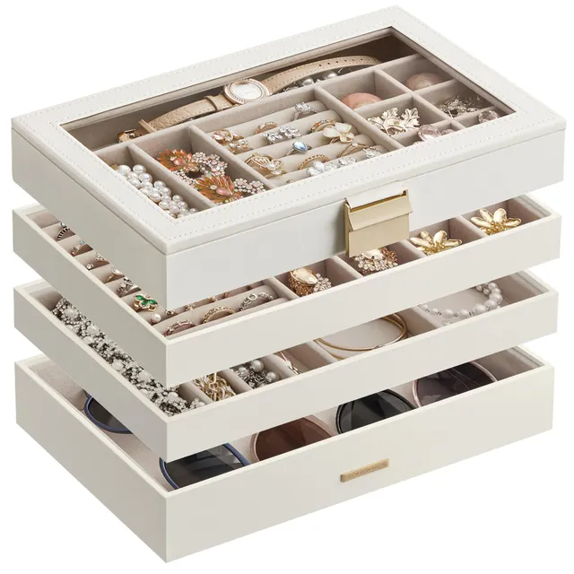 songmics-gisella-schmuckk-stchen-4-ebenen-stapelbar-mit-glasdeckel-wei-jbc164w01 image 1