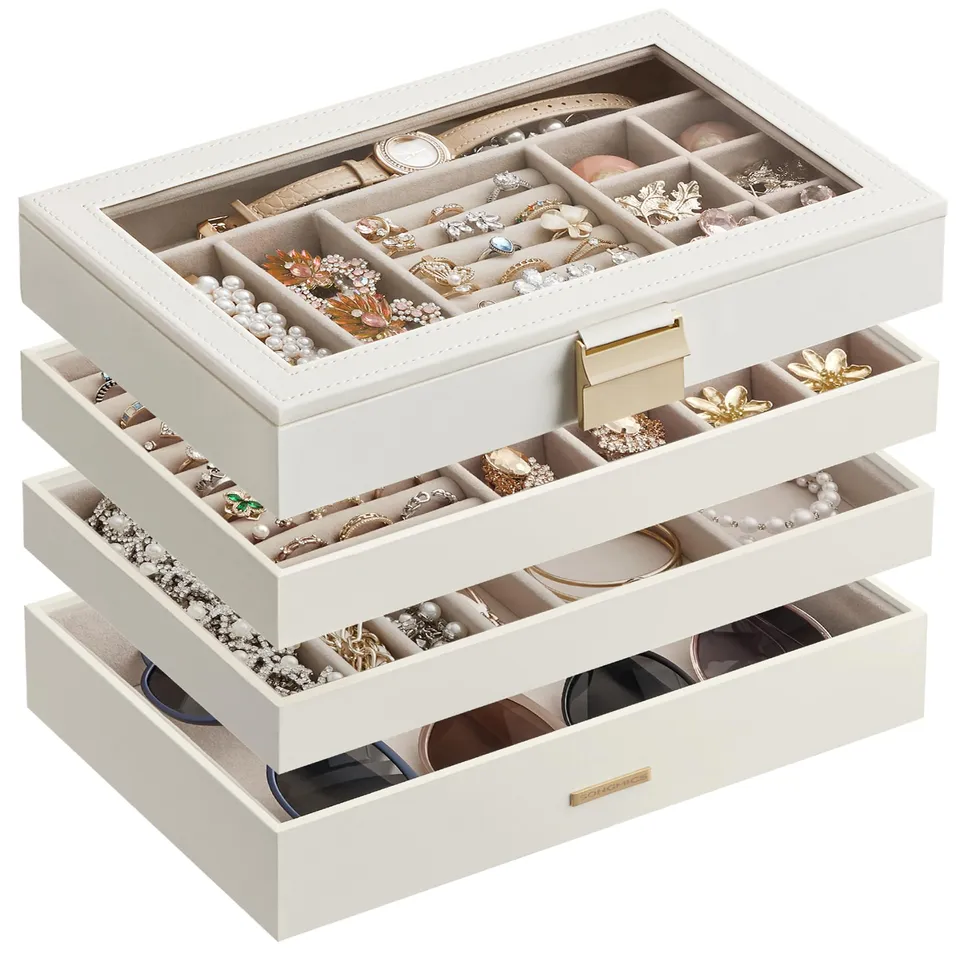 songmics-gisella-schmuckk-stchen-4-ebenen-stapelbar-mit-glasdeckel-wei-jbc164w01 image 1