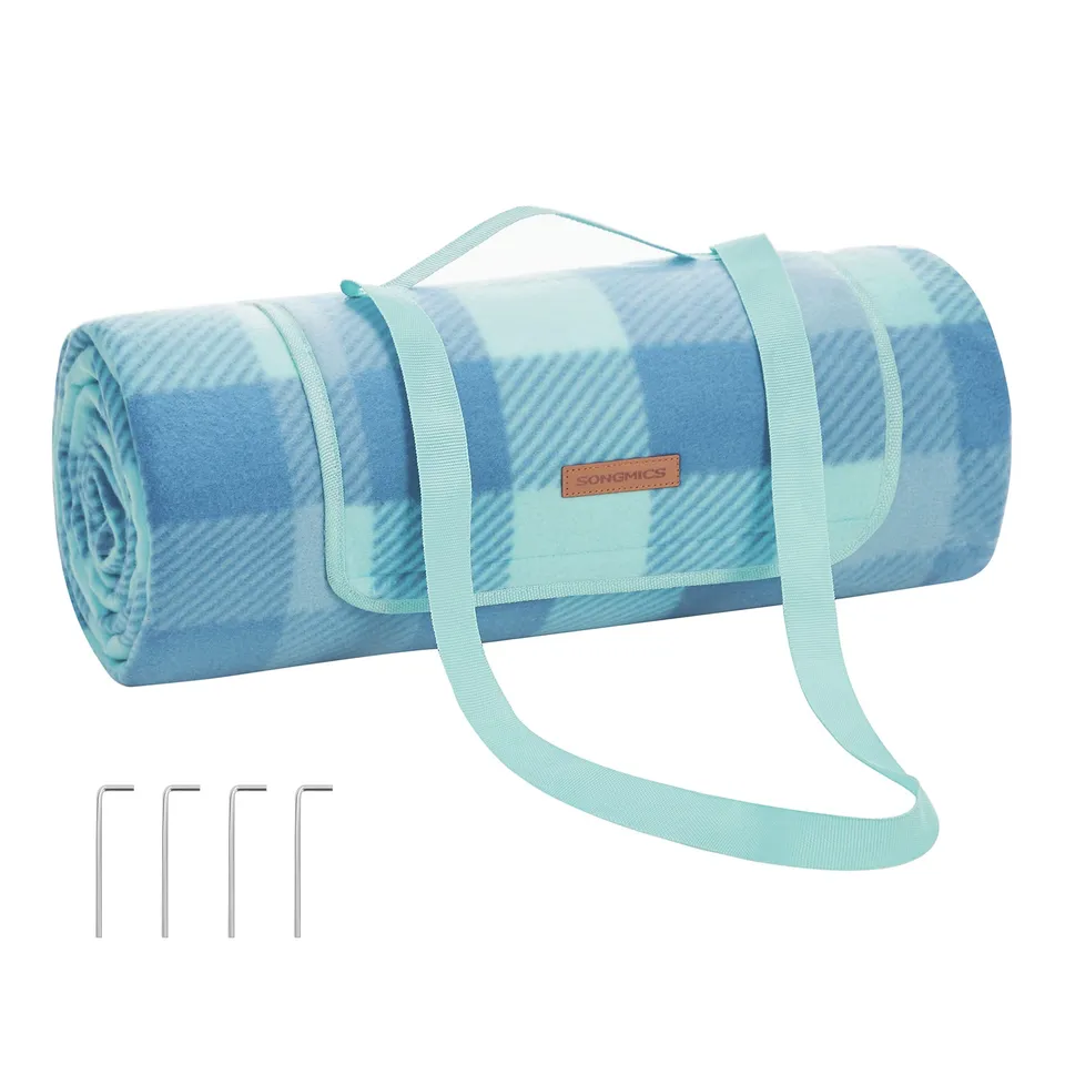 songmics-picknickdecke-200x200-cm-wasserdicht-faltbar-mit-erdankern-gr-n-blau image 1