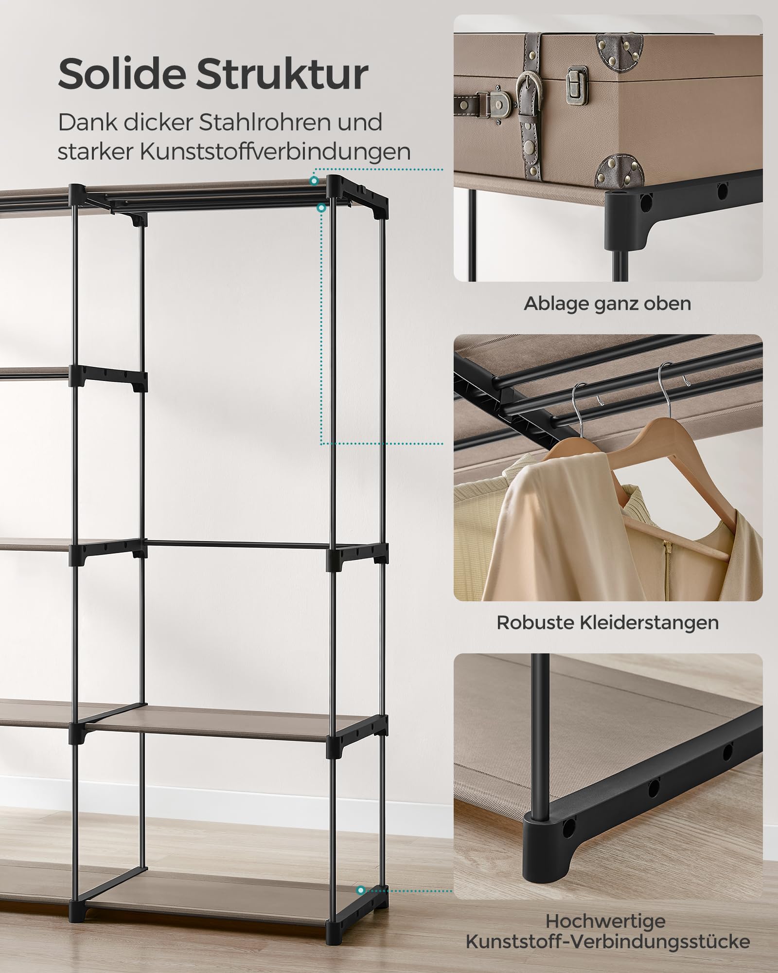 songmics-kleiderschrank-offen-182-cm-garderobe-metall-taupe-ryg037r02 image 4