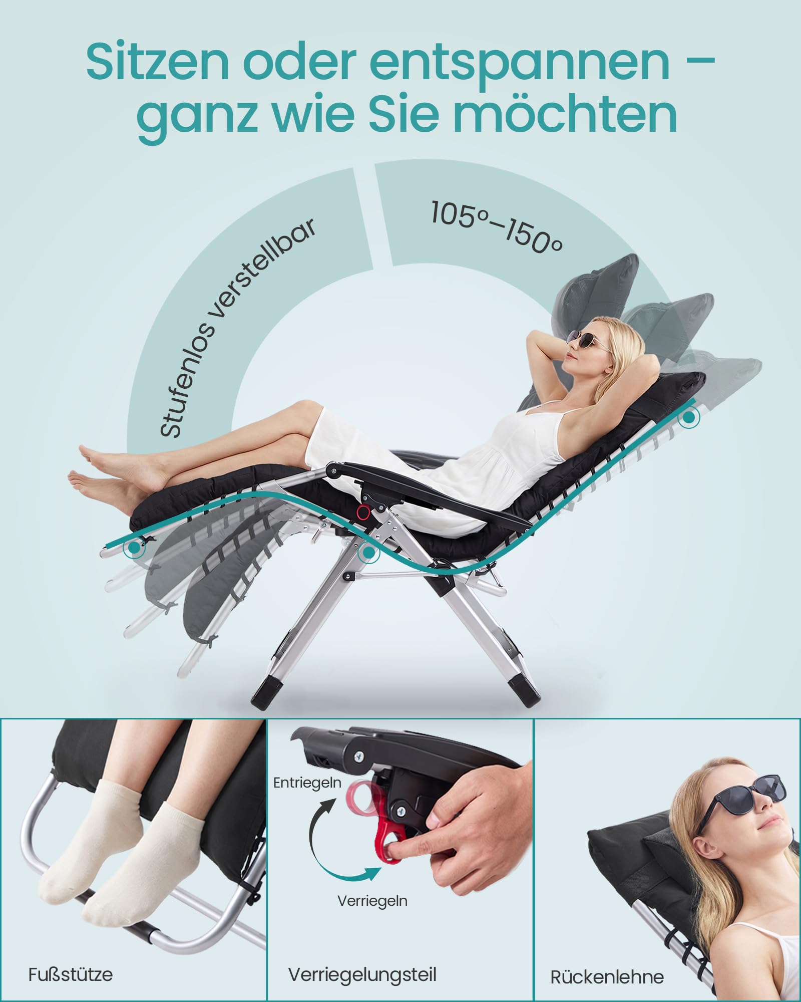 songmics-sonnenliege-klappbar-mit-tablett-und-kissen-schwarz image 4