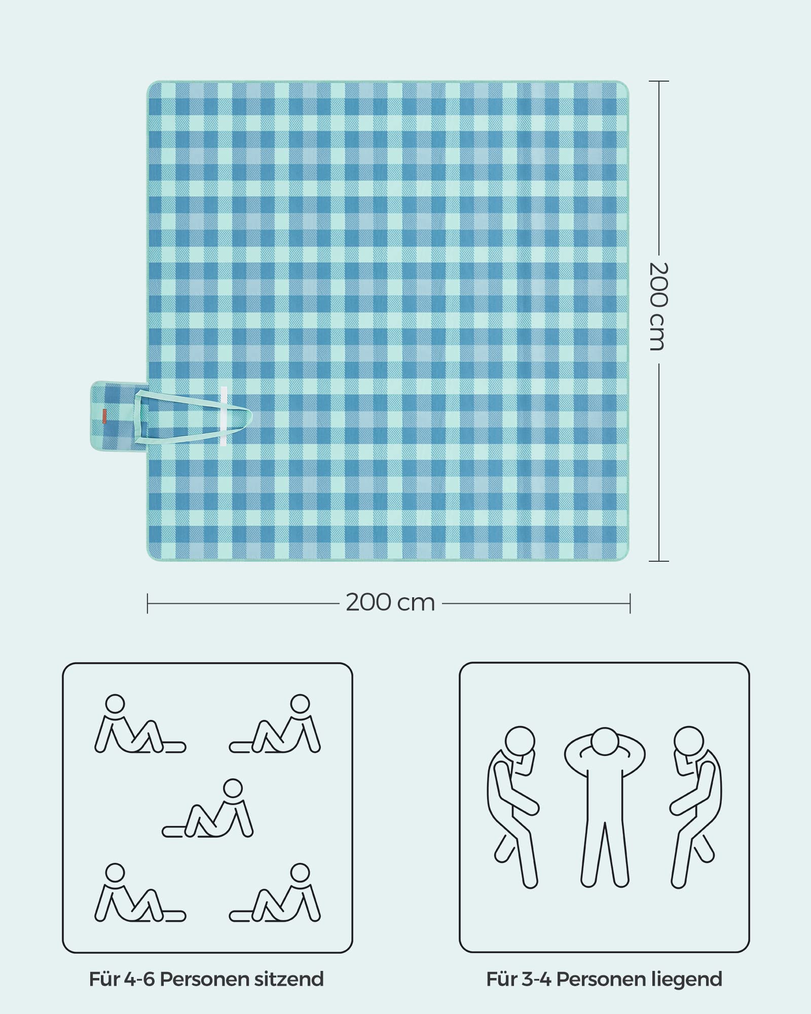 songmics-picknickdecke-200x200-cm-wasserdicht-faltbar-mit-erdankern-gr-n-blau image 3