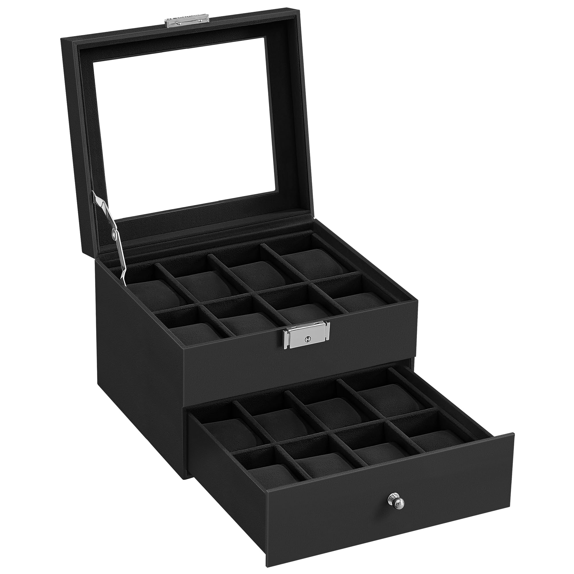 songmics-uhrenbox-jwb016b01-2-ebenen-16-f-cher-schwarz image 1
