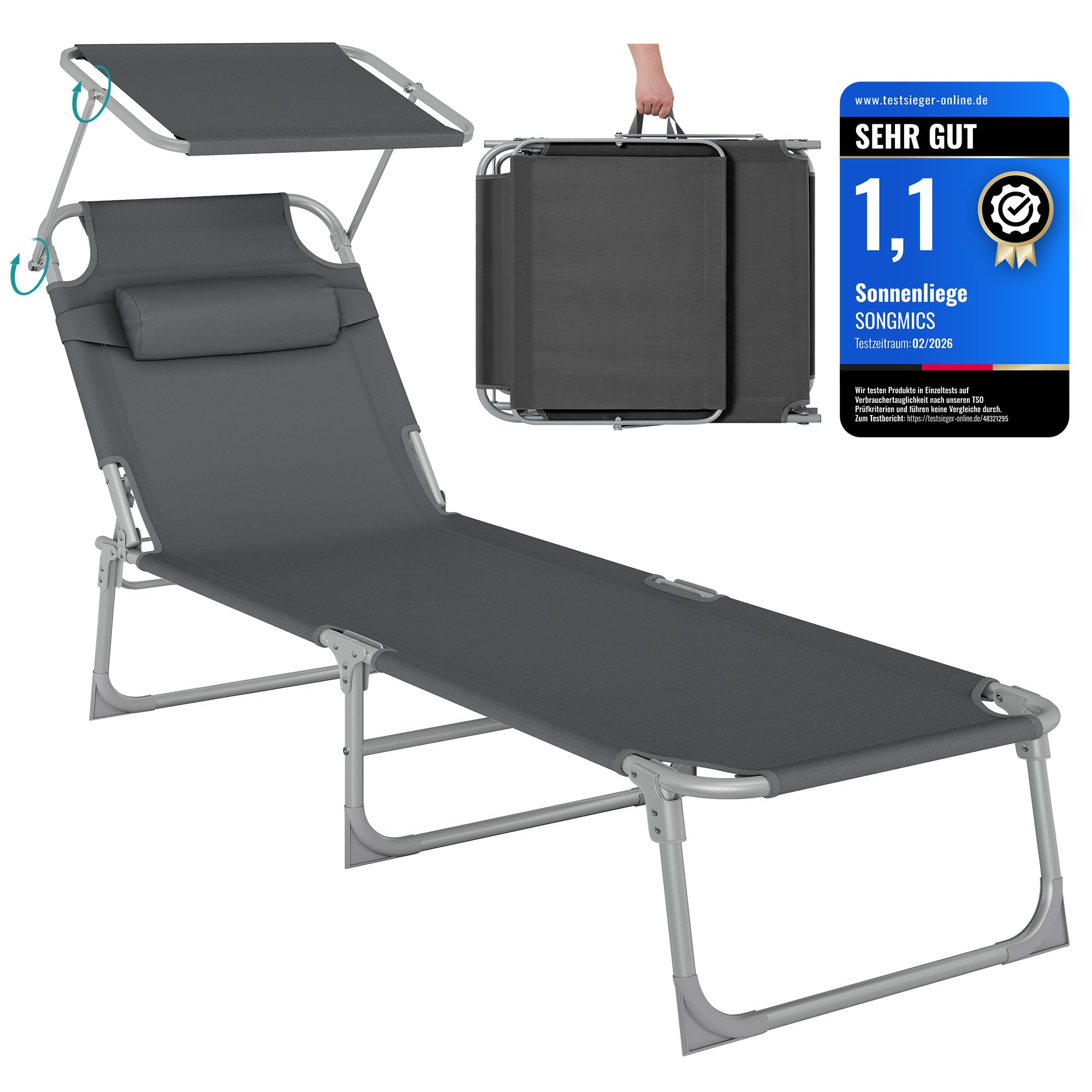 songmics-sonnenliege-gcb19uv1-klappbar-193-x-53-cm-bis-150-kg-dunkelgrau image 1