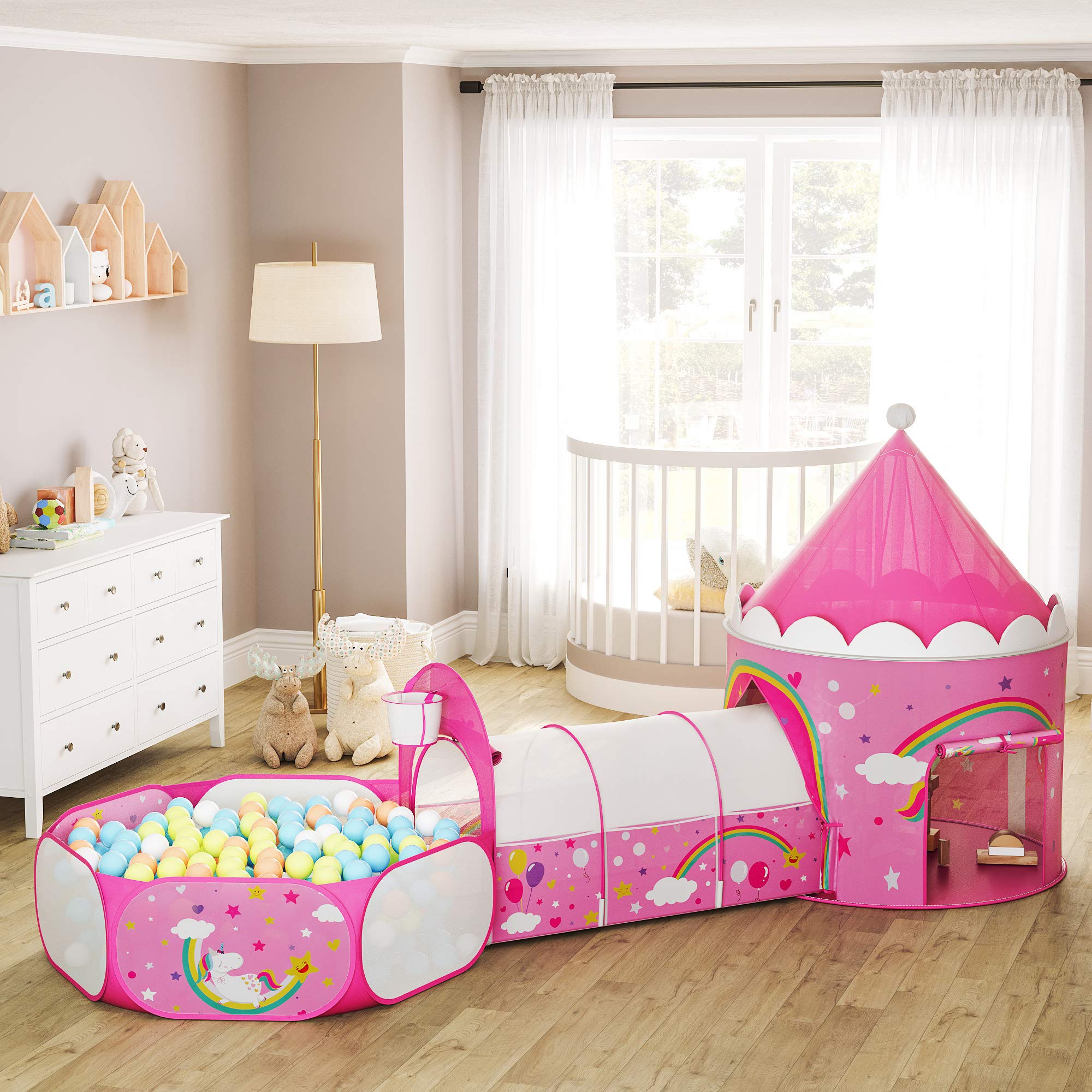 songmics-3-in-1-spielzelt-lpt701p01-pop-up-mit-tunnel-pink image 2