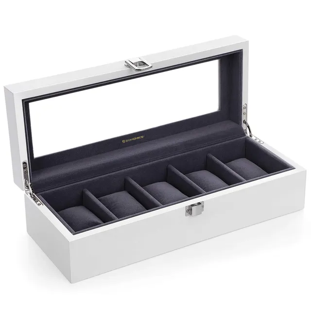 songmics-uhrenbox-jow05wt-mit-5-f-chern-glasdeckel-wei image 1