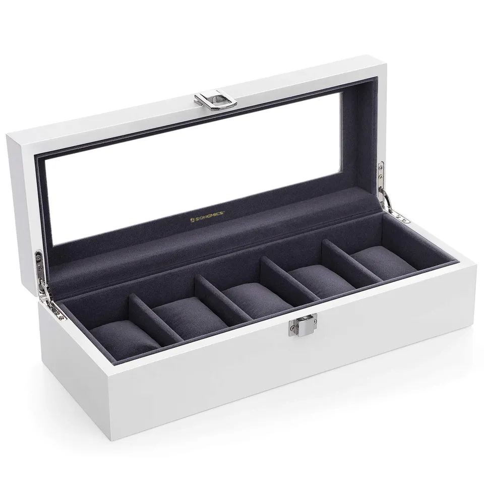songmics-uhrenbox-jow05wt-mit-5-f-chern-glasdeckel-wei image 1