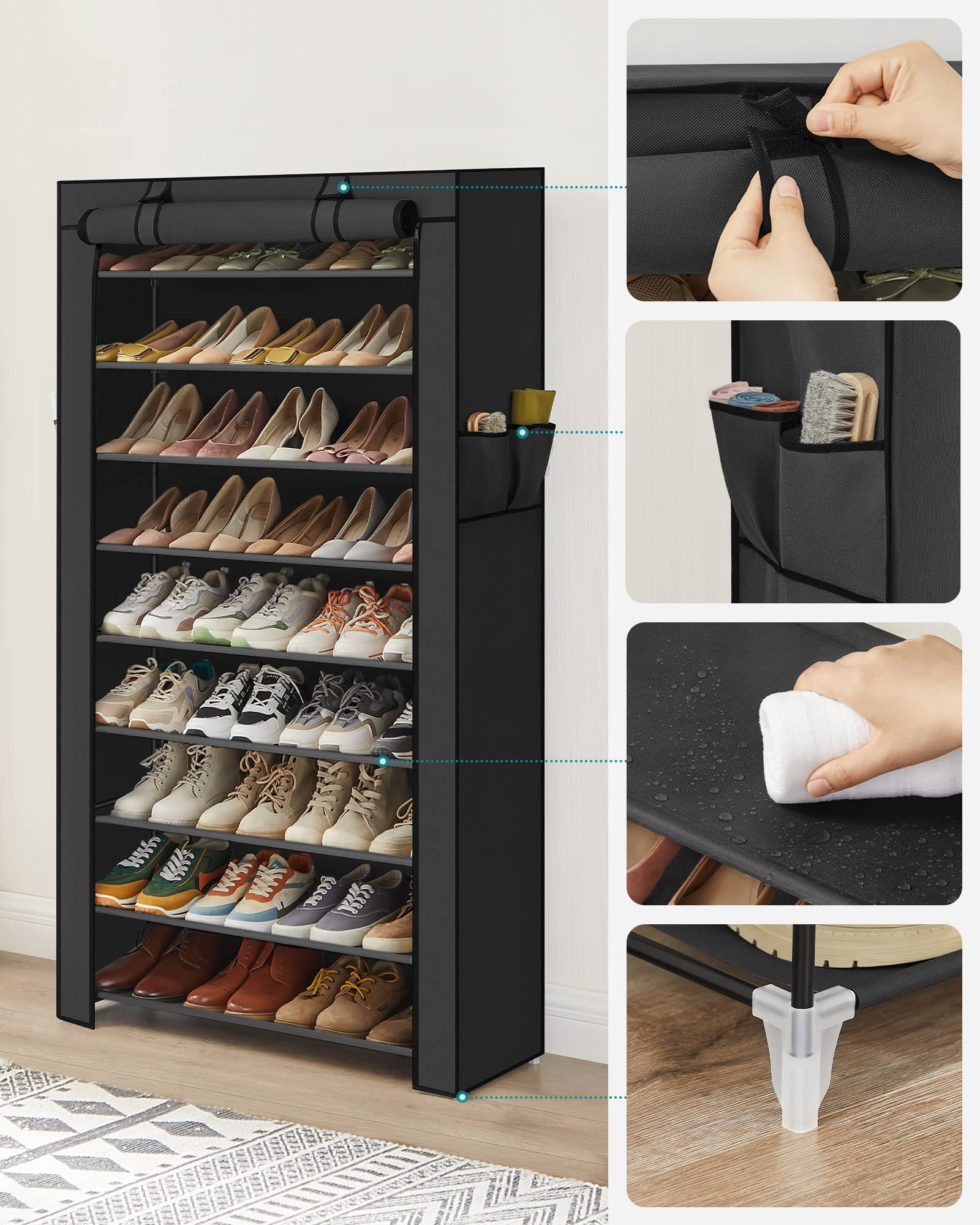 songmics-schuhregal-10-ebenen-28x88x160-cm-schwarz-rxj36hv1-schuhschrank-staubdi image 6