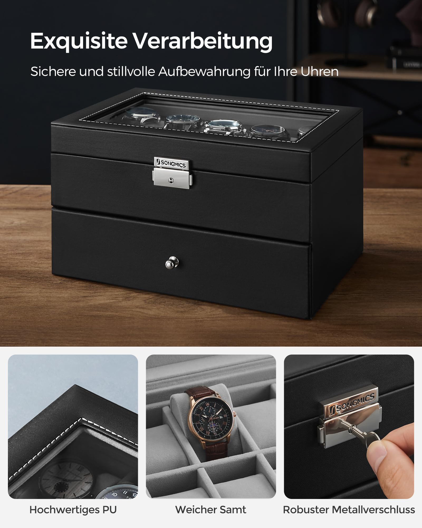 songmics-jwb020-uhrenbox-20-f-cher-2-ebenen-glasdeckel-schwarz image 4
