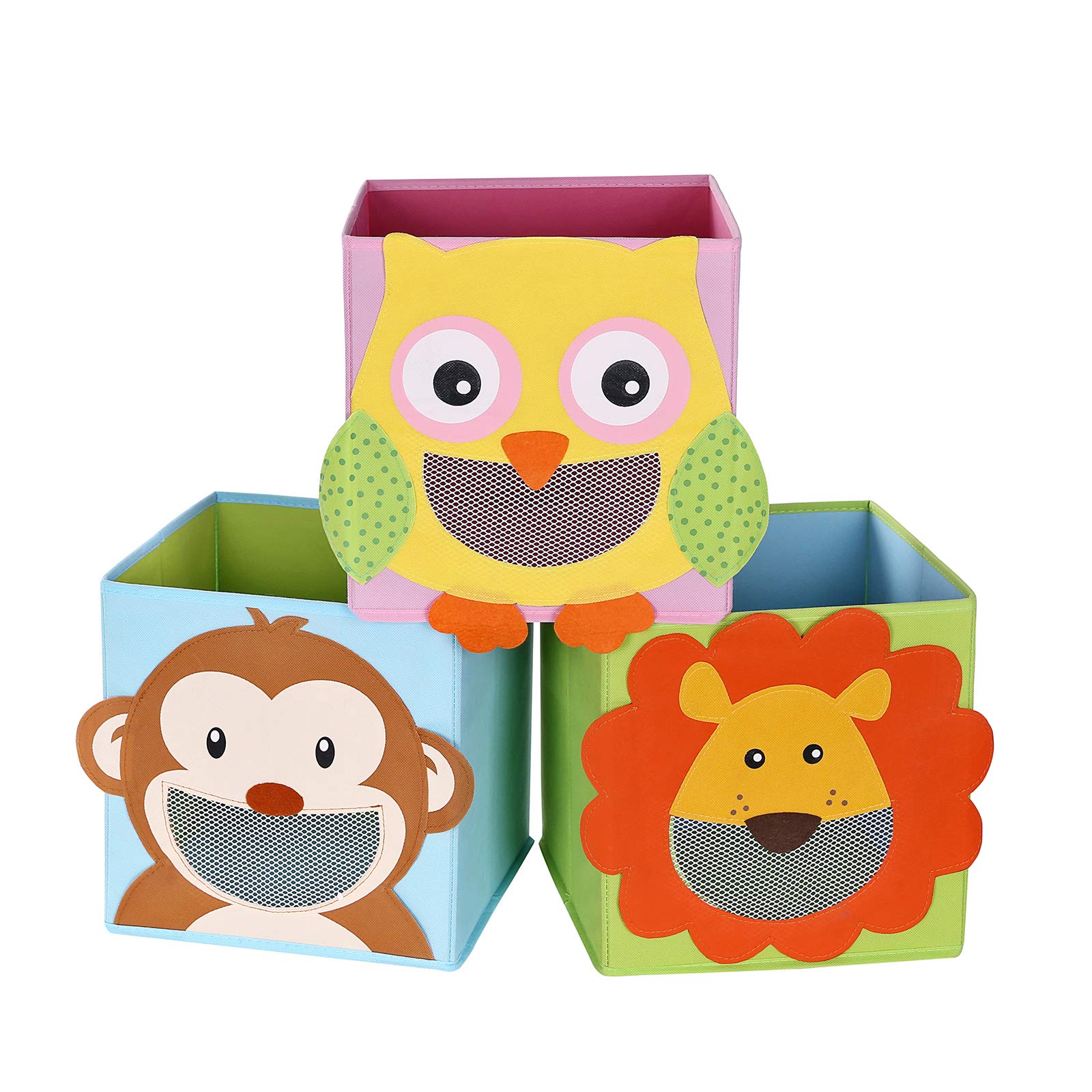 songmics-rfb01ku-aufbewahrungsbox-kinder-3er-set-27-x-27-x-27-cm-tiermotive-bunt image 1