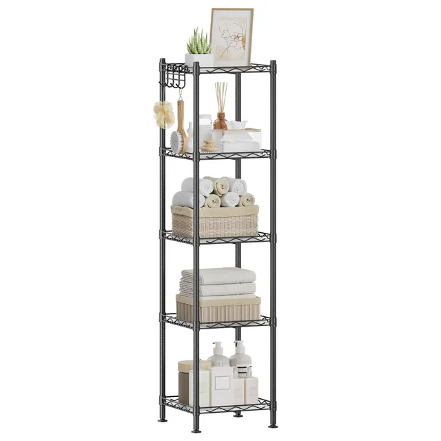 songmics-lgr23bk-badezimmerregal-standregal-5-ebenen-30x30x123-5-cm-schwarz-tran image 1