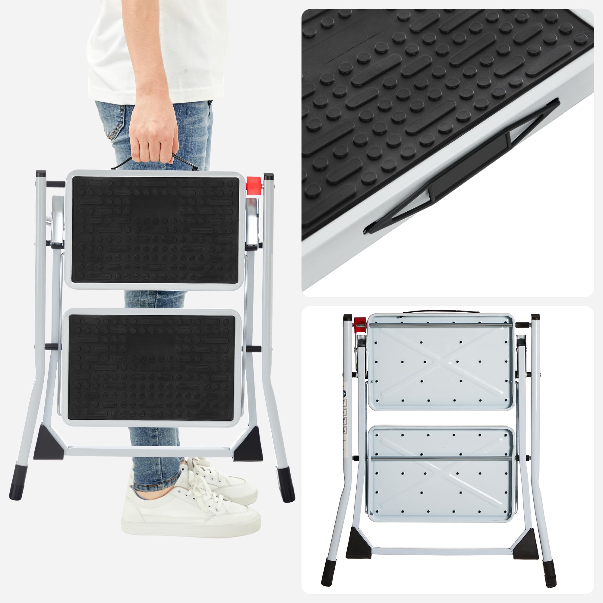 songmics-trittleiter-gsl02wt-mit-2-stufen-stahl-wei-schwarz image 7