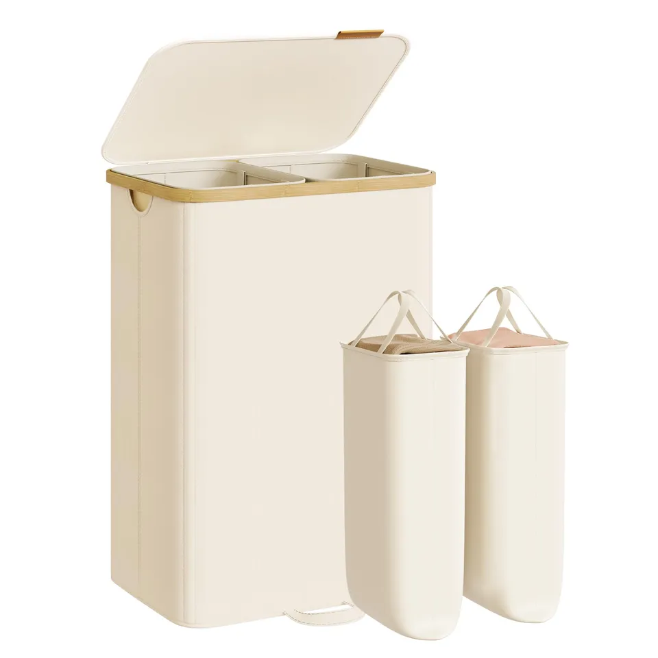 songmics-w-schekorb-mit-deckel-150-liter-2-f-cher-bambusrahmen image 1