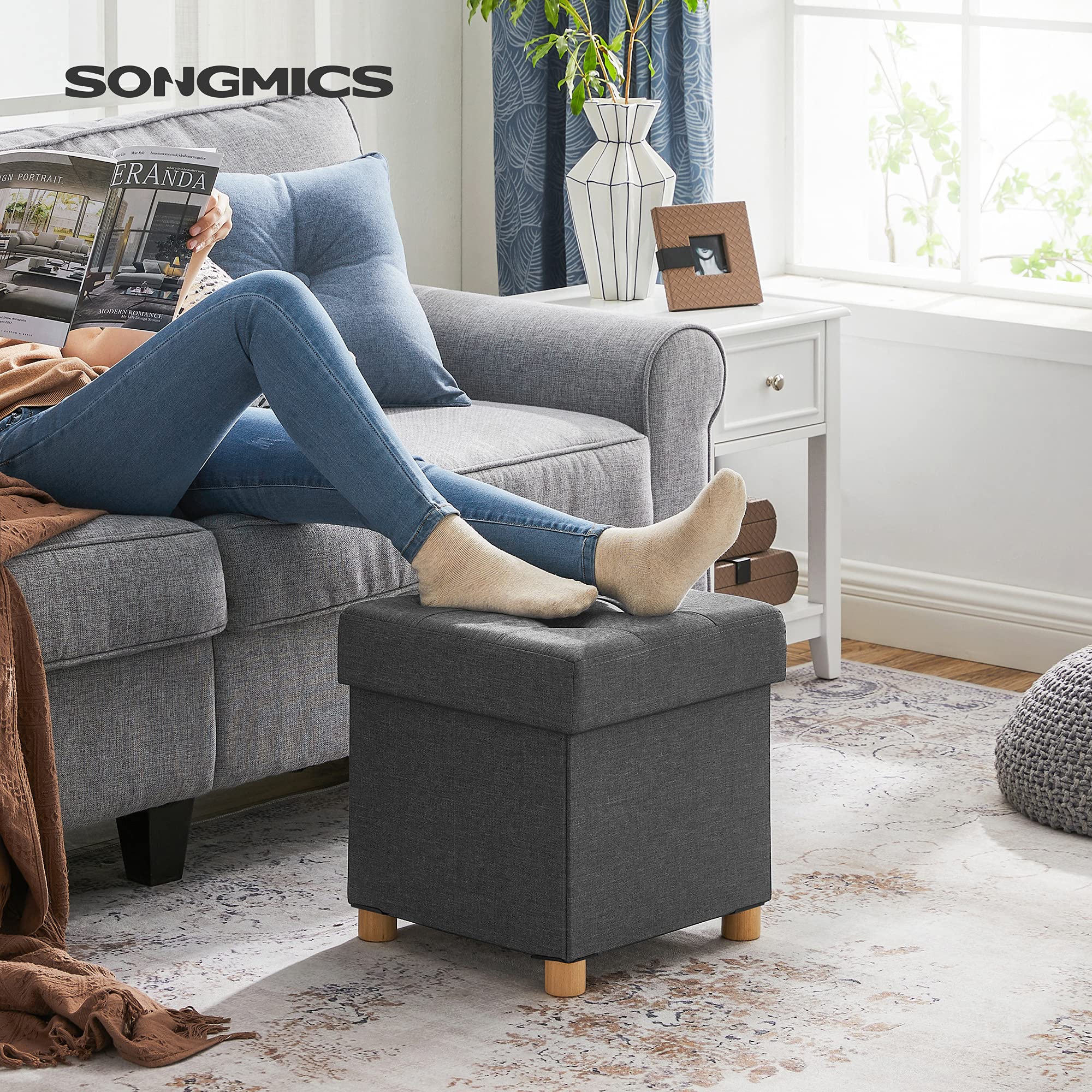 songmics-sitzhocker-lsf14gyz-mit-stauraum-38-x-38-cm-bis-300-kg-schiefergrau image 2