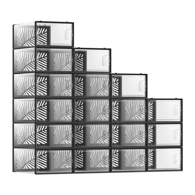 songmics-schuhboxen-18er-set-transparent-schwarz-stapelbar-bis-gr-e-44-lsp106b18 image 1