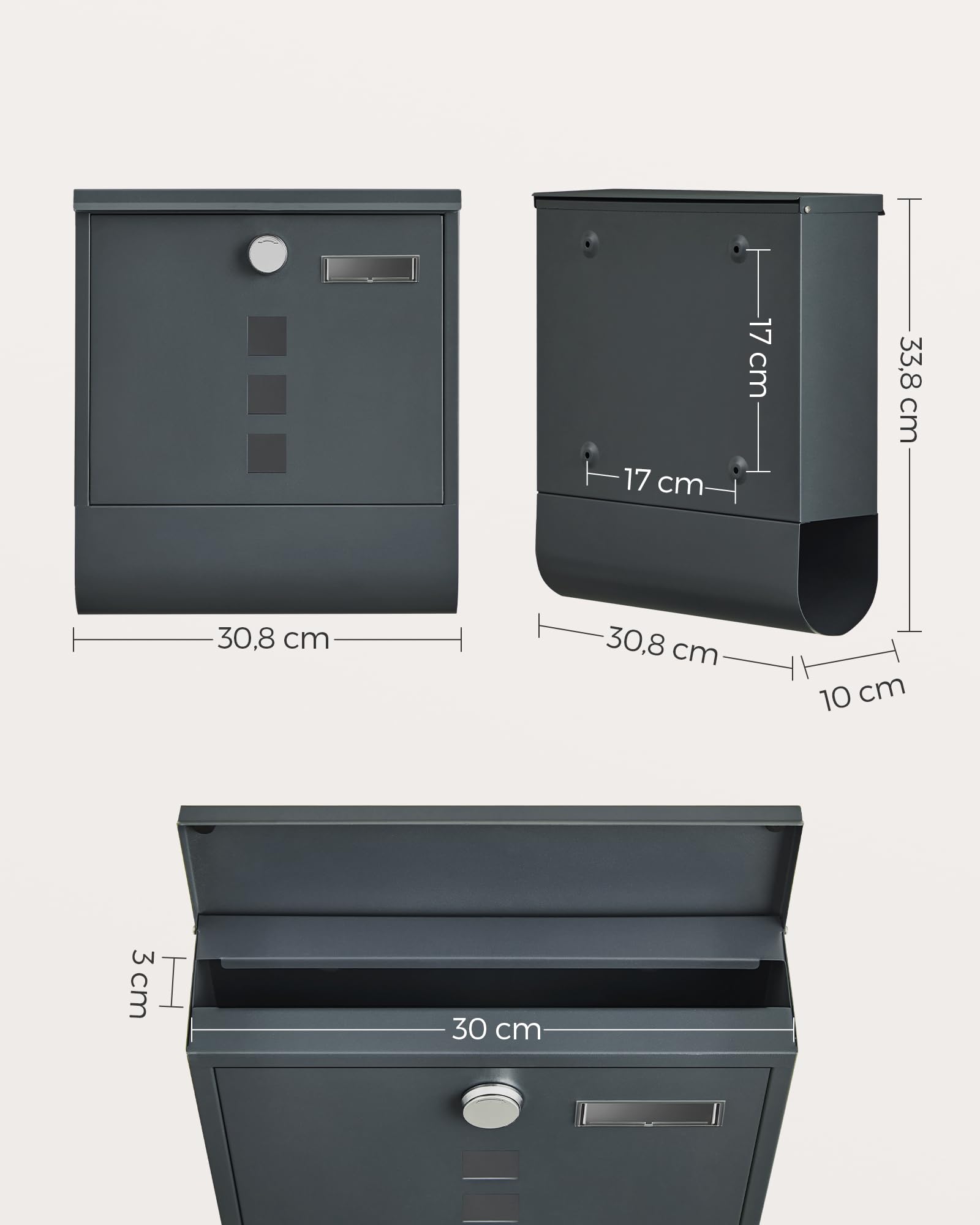 songmics-wandbriefkasten-gmb20ag-anthrazitgrau-30-8-x-33-8-cm-mit-schloss image 6