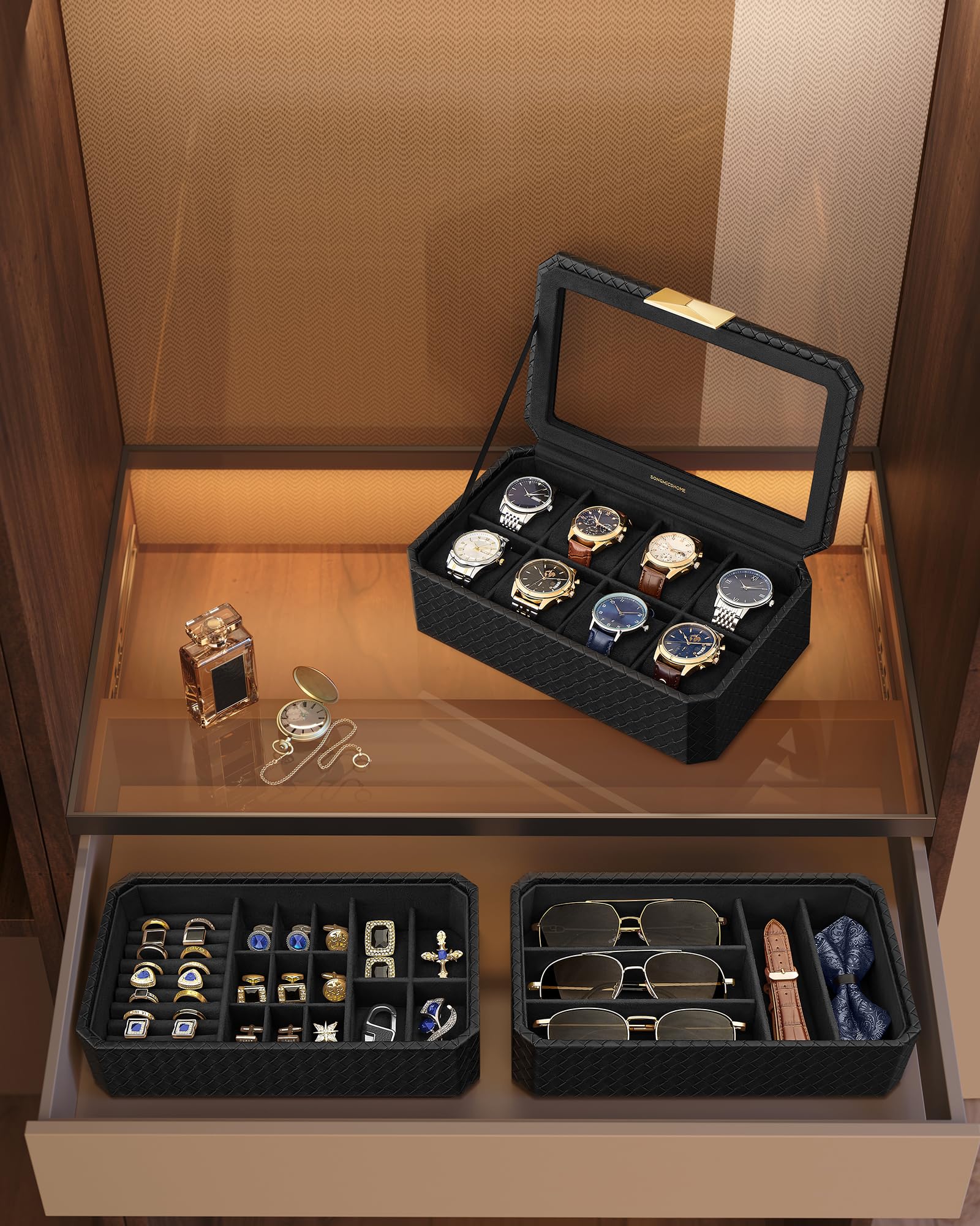 songmics-home-ronne-uhrenbox-3-ebenen-f-r-8-uhren-schwarz-jwb021b01 image 5