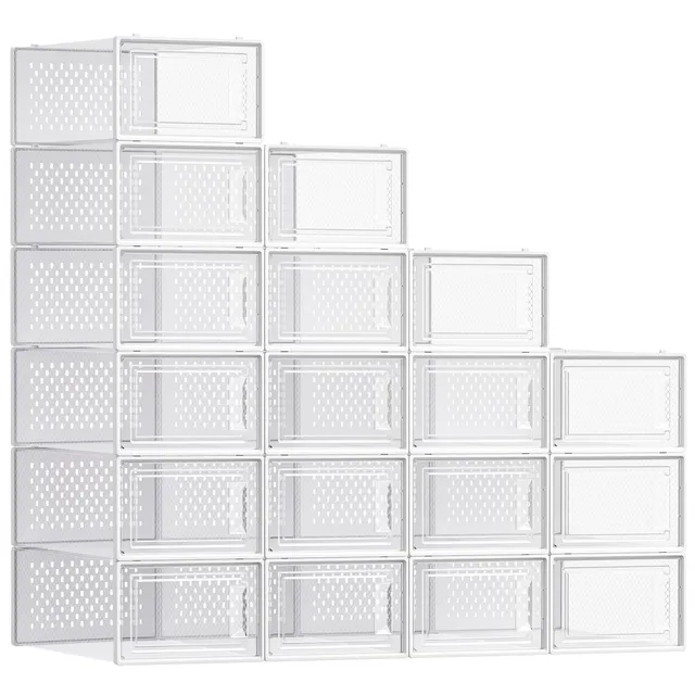 songmics-lsp18swt-schuhboxen-18er-set-kunststoff-transparent-faltbar-stapelbar-g image 1