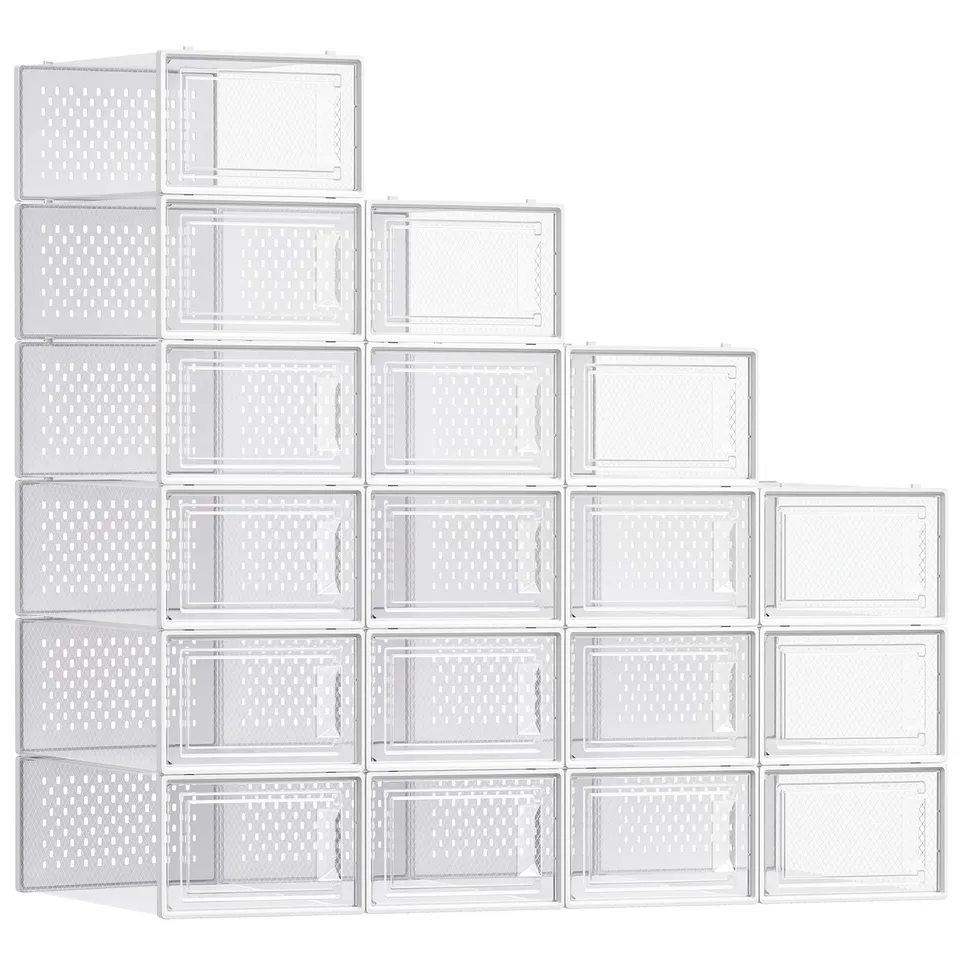 songmics-lsp18swt-schuhboxen-18er-set-kunststoff-transparent-faltbar-stapelbar-g image 1