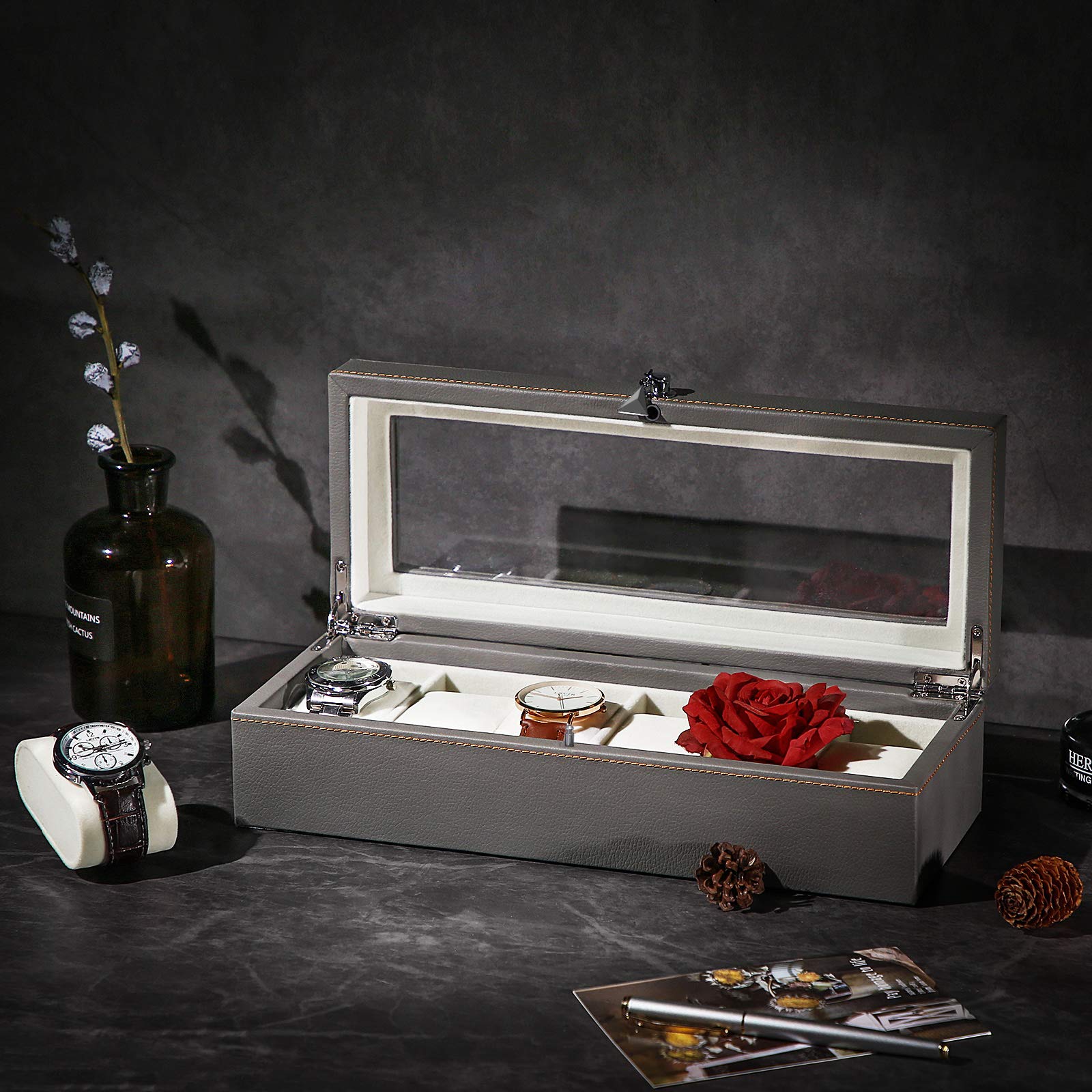 songmics-uhrenbox-jwb013gy-grau-uhrenkasten-mit-glasdeckel-f-r-6-uhren image 8