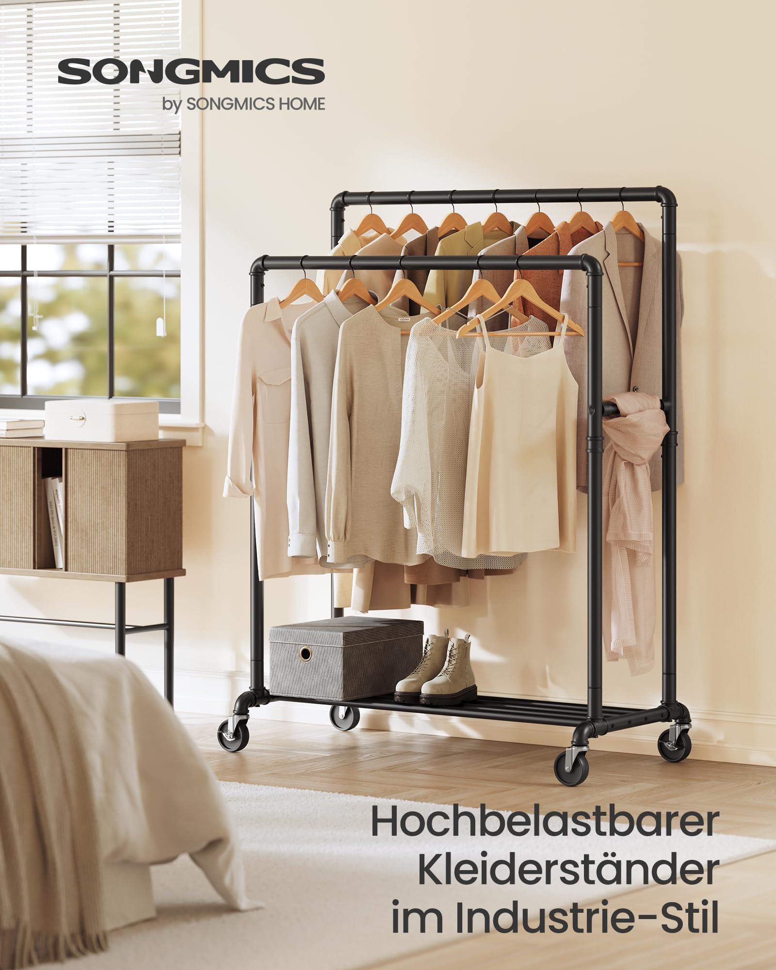 songmics-kleiderst-nder-hsr60b-mit-2-stangen-rollen-bis-110-kg-schwarz image 2