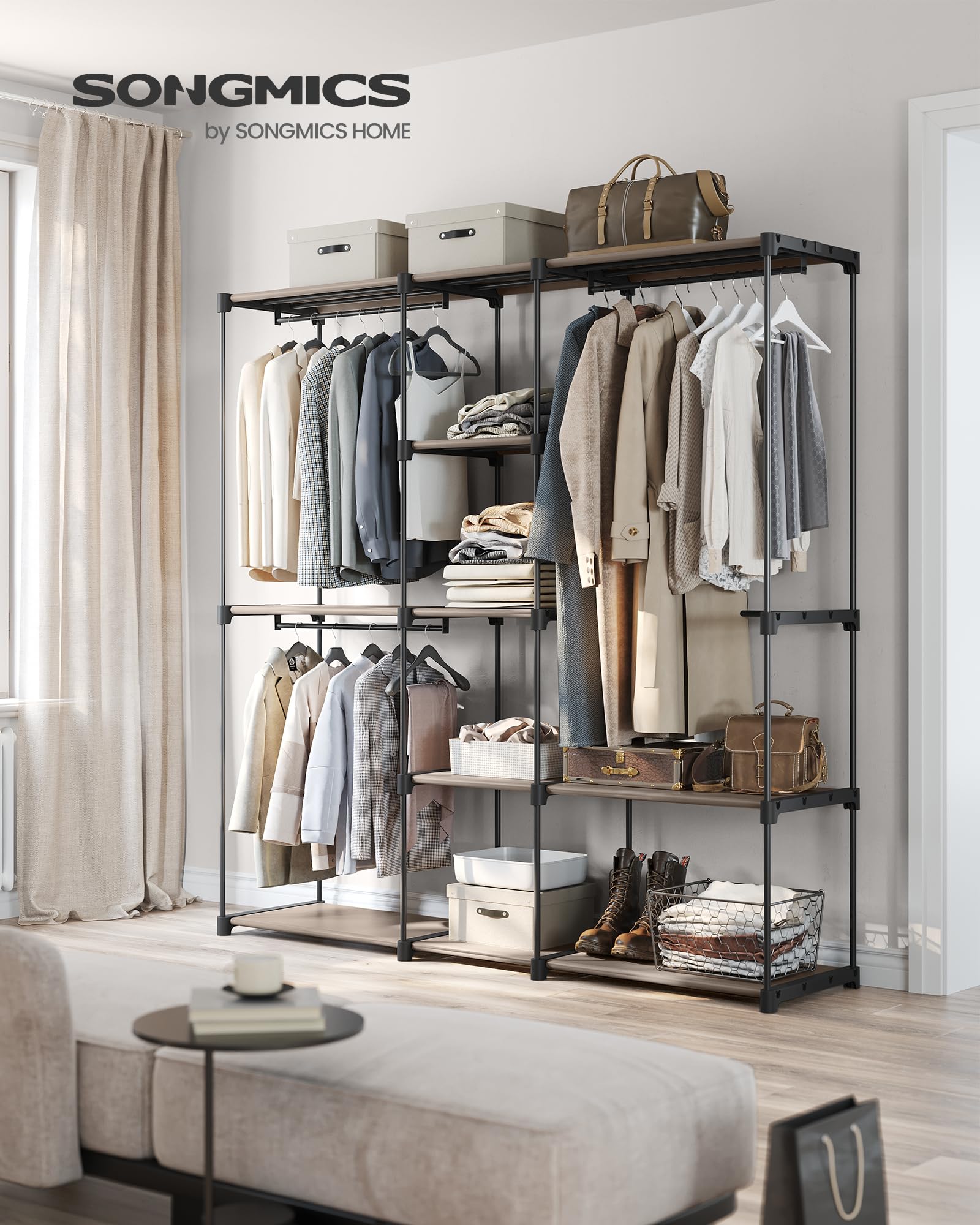 songmics-kleiderschrank-offen-182-cm-garderobe-metall-taupe-ryg037r02 image 2