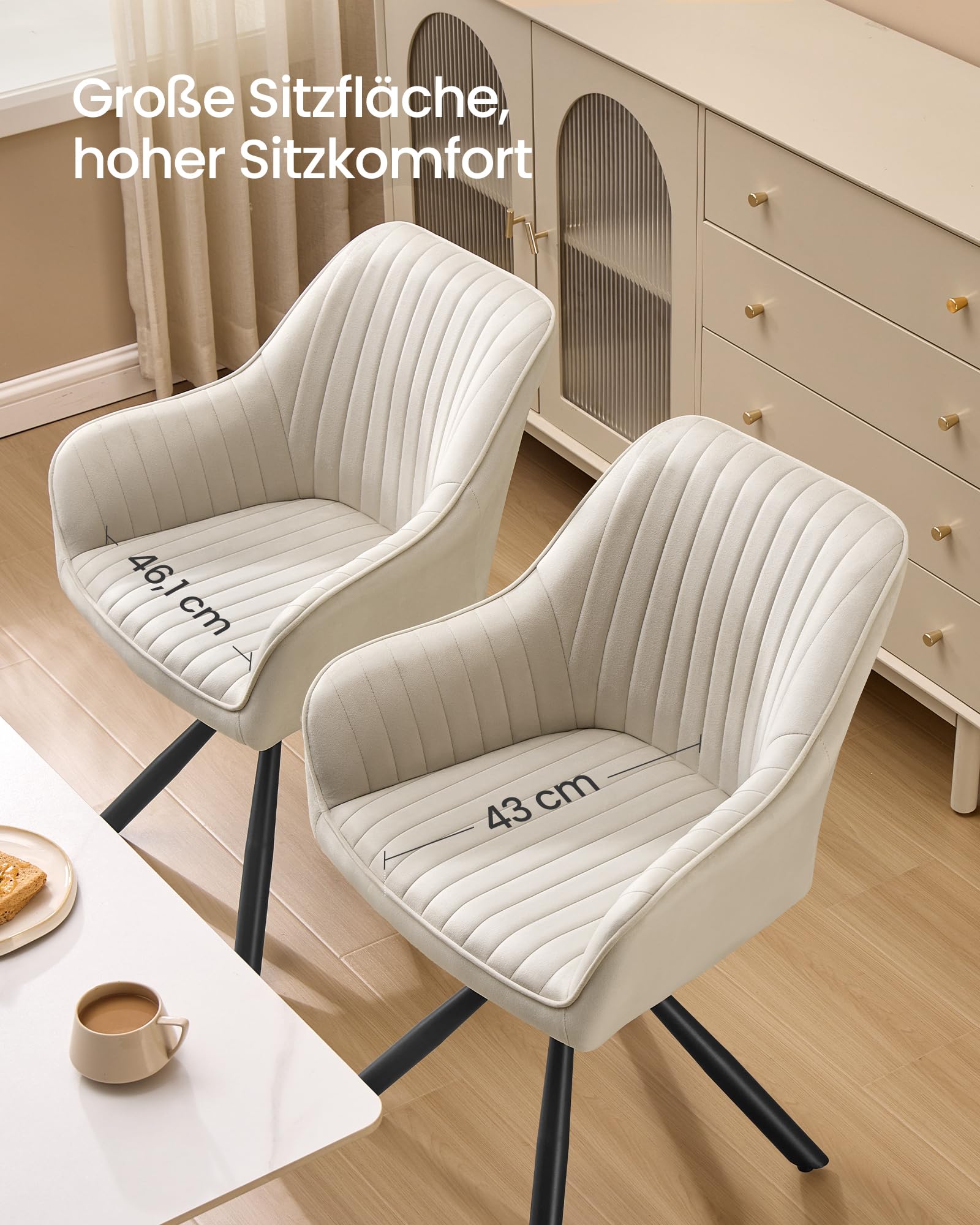 songmics-esszimmerstuhl-drehbar-samt-mit-armlehnen-cappuccinobeige-schwarz-kdc16 image 6