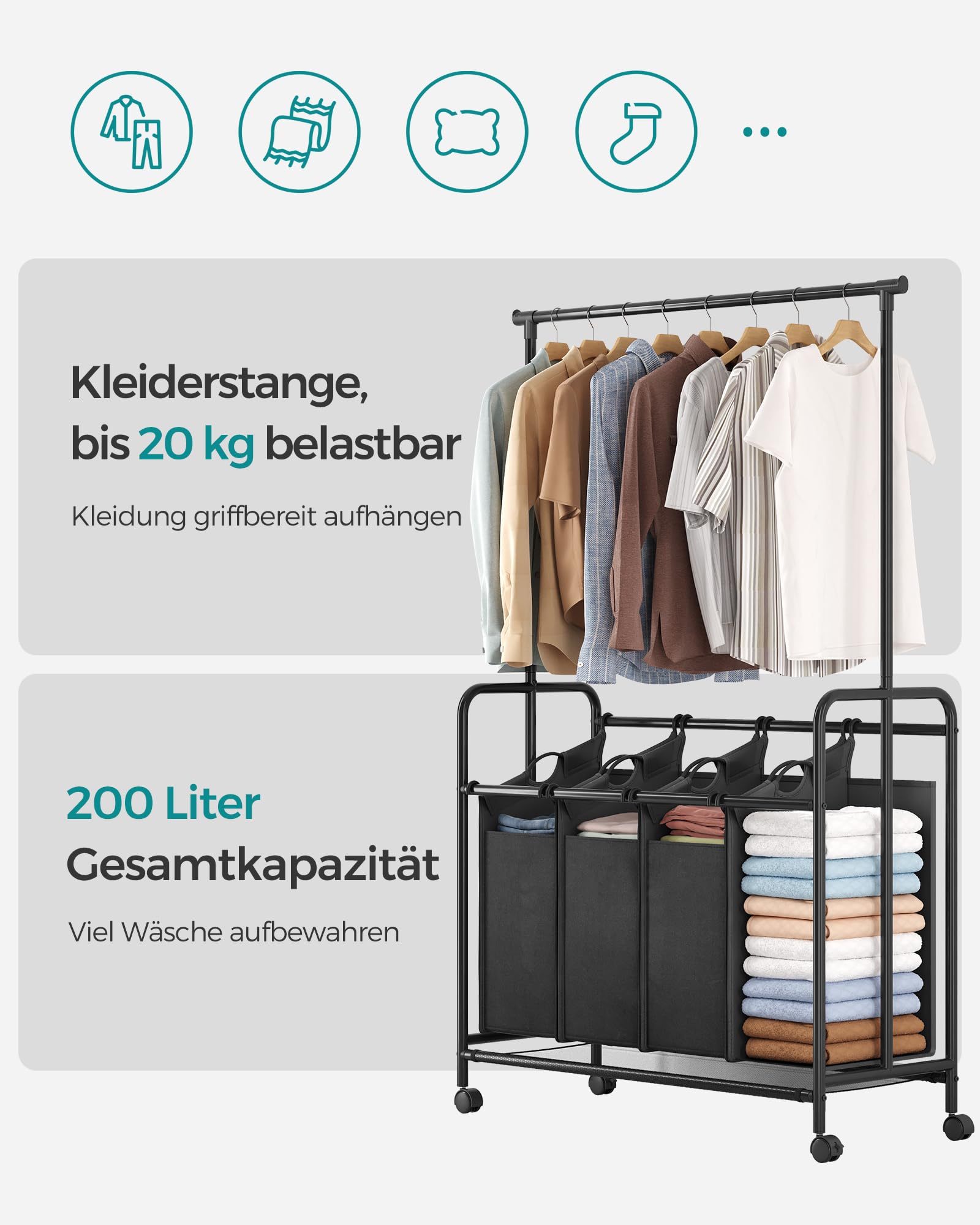songmics-w-schekorb-rls44b-4x50l-mit-kleiderstange-schwarz image 3