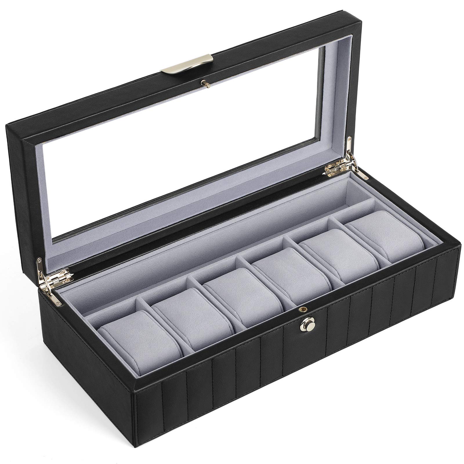 songmics-uhrenbox-f-r-6-uhren-2-ebenen-mit-glasdeckel-schwarz-jwb022bk image 5