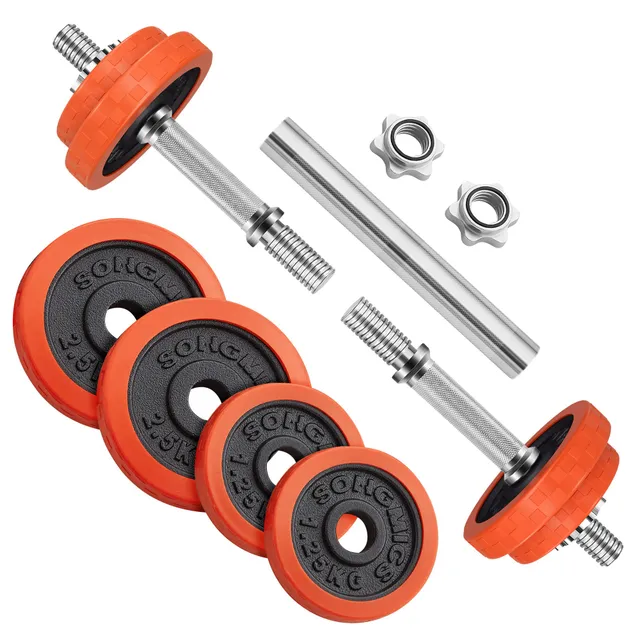 songmics-hantelset-gusseisen-verstellbar-mit-verbindungsrohr-orange image 1
