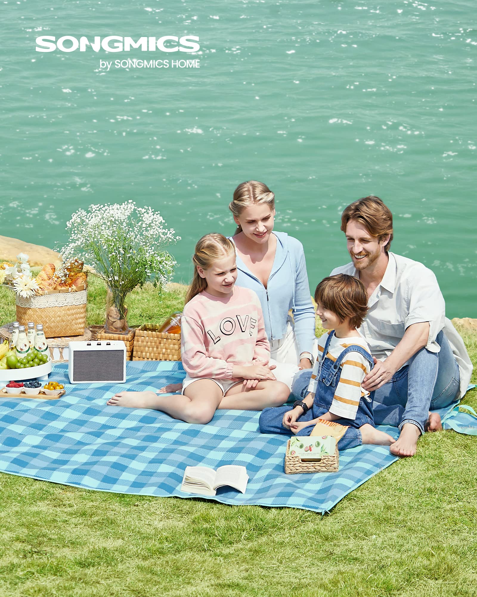 songmics-picknickdecke-200x200-cm-wasserdicht-faltbar-mit-erdankern-gr-n-blau image 4