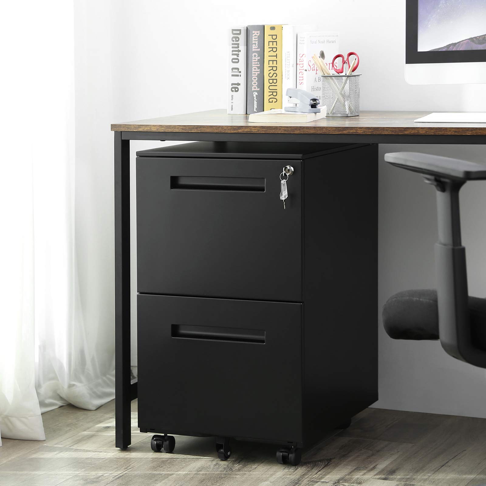 songmics-rollcontainer-ofc52bk-aktenschrank-2-schubladen-abschlie-bar-45-x-39-x- image 2