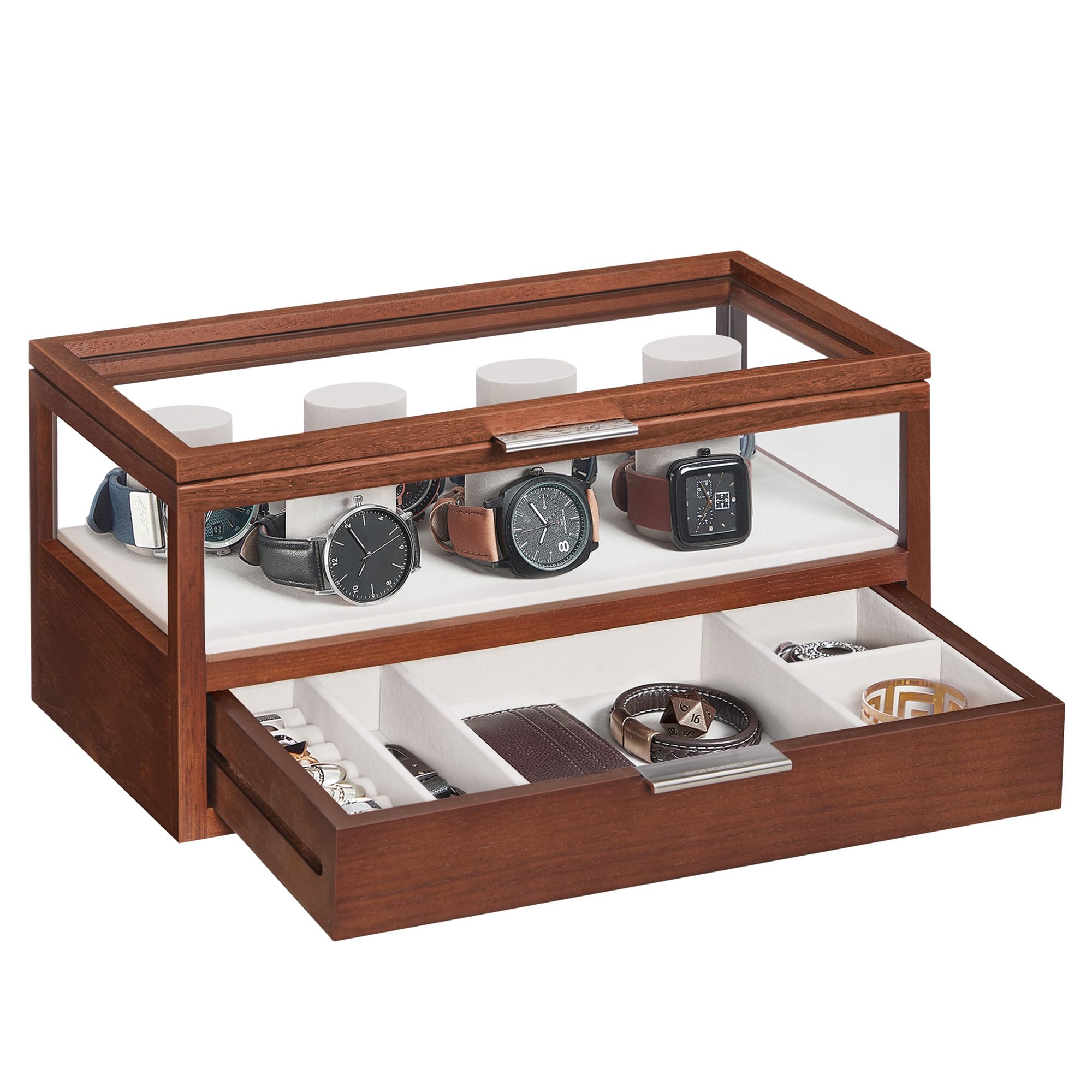songmics-uhrenbox-jow007k01-2-ebenen-f-r-7-uhren-mit-acryl-deckel-und-schublade- image 1