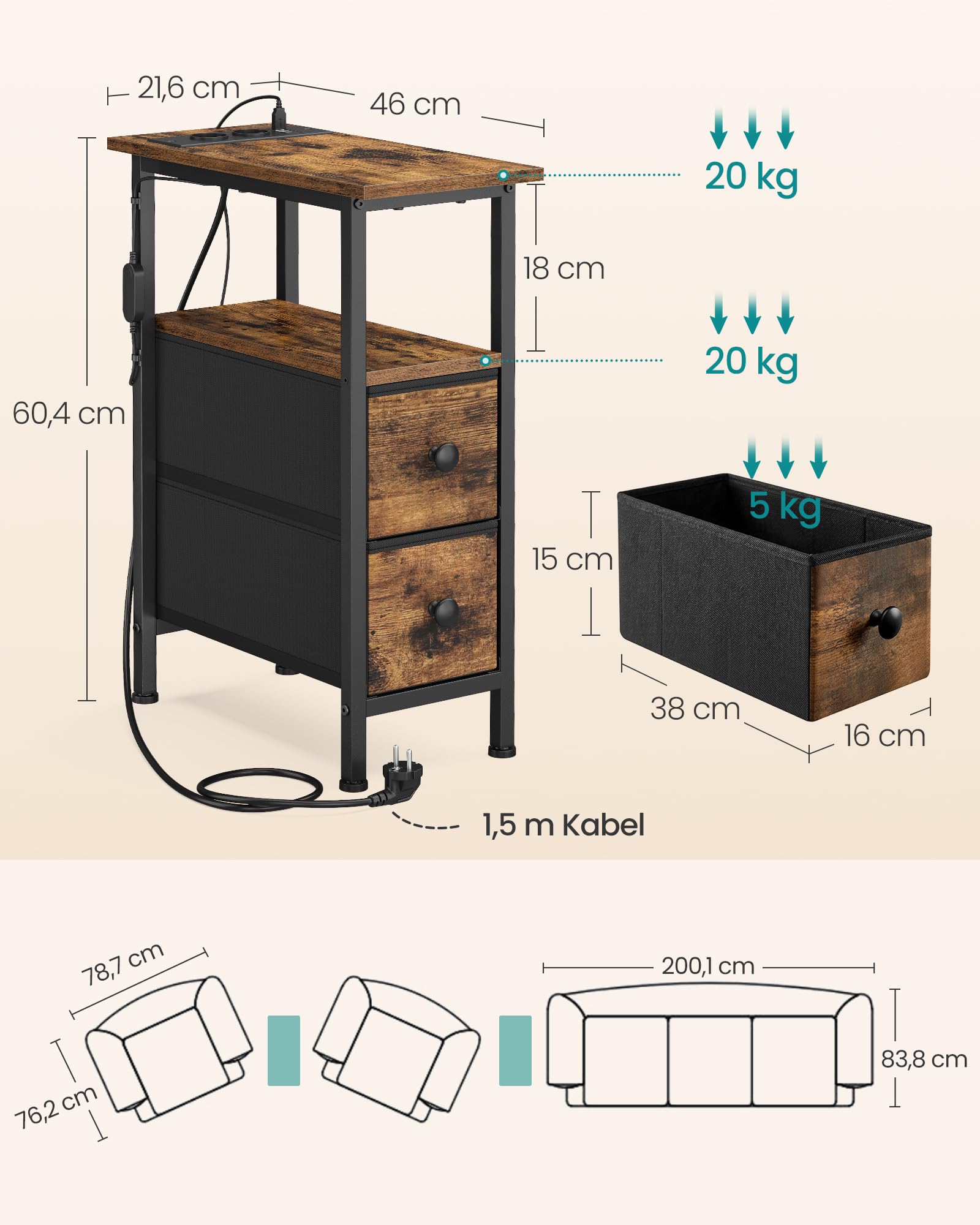 songmics-nachttisch-2er-set-mit-steckdosen-usb-typ-c-21-6x46x60-4cm image 2
