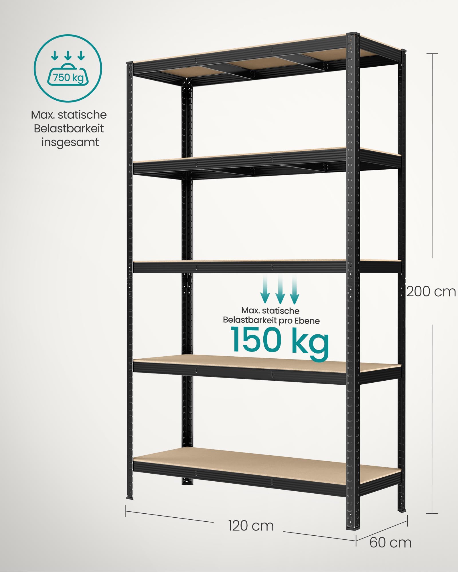 songmics-schwerlastregal-60-x-120-x-200-cm-schwarz-glr060b01 image 3