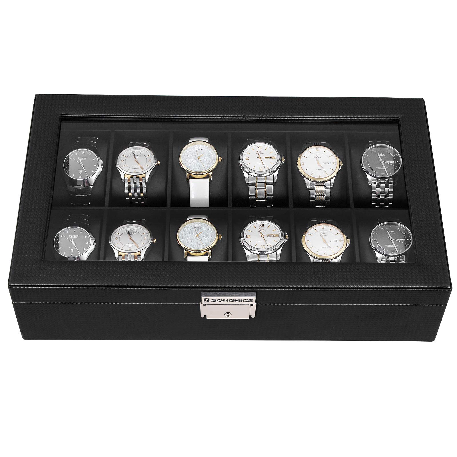 songmics-uhrenbox-12-f-cher-mit-glasdeckel-schwarz-jwb302h image 3