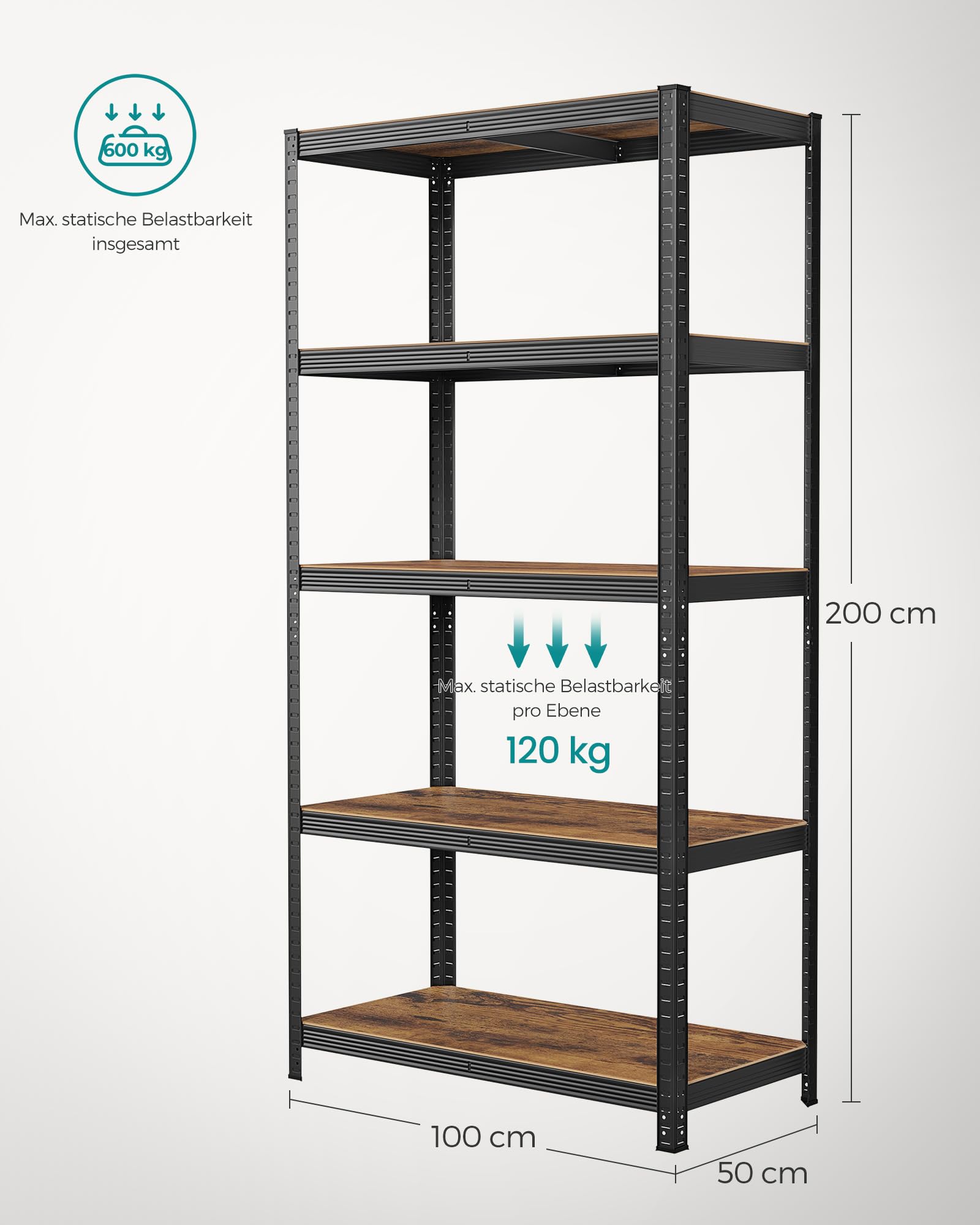 songmics-standregal-50-x-100-x-200-cm-vintagebraun-schwarz-glr050b11 image 3