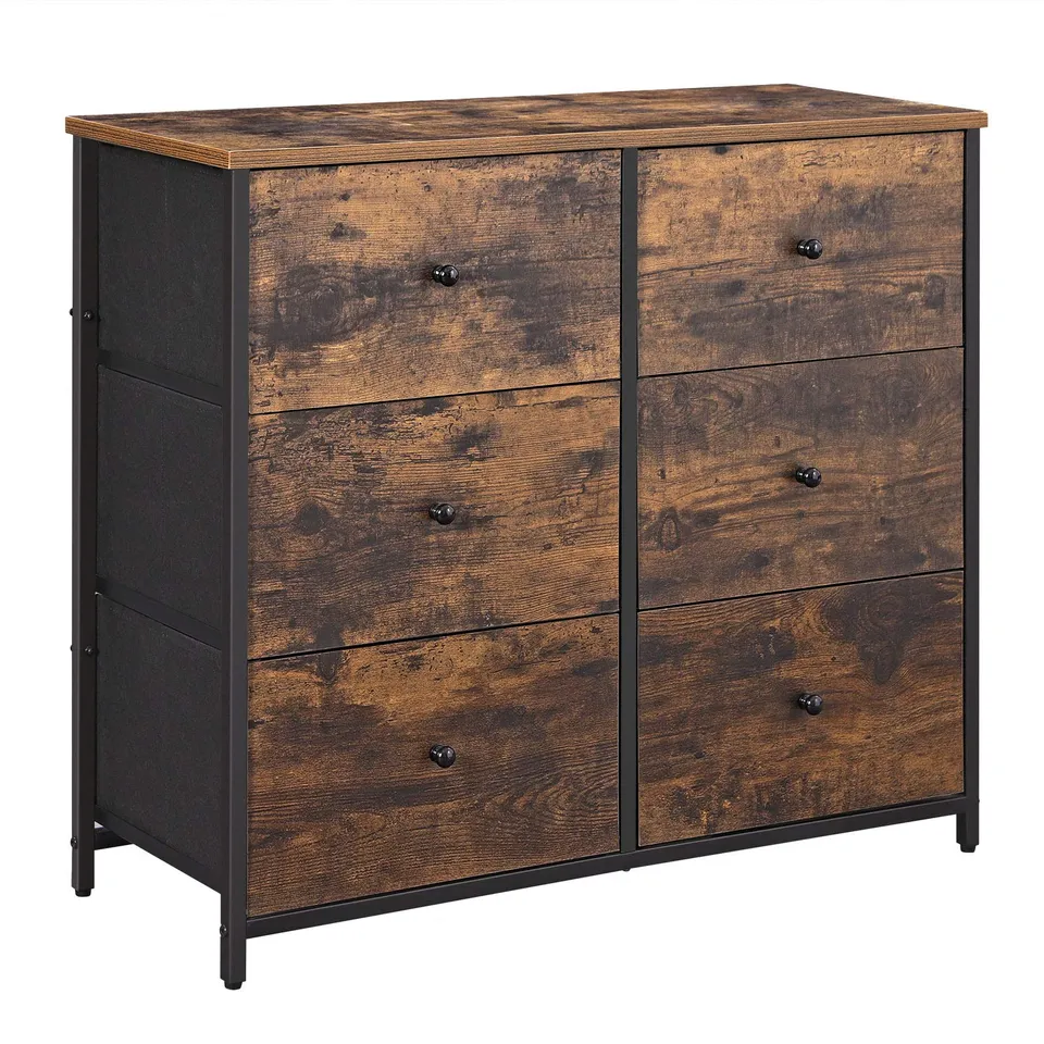 songmics-kommode-6-stoffschubladen-industrial-rustikalbraun-schwarz image 1