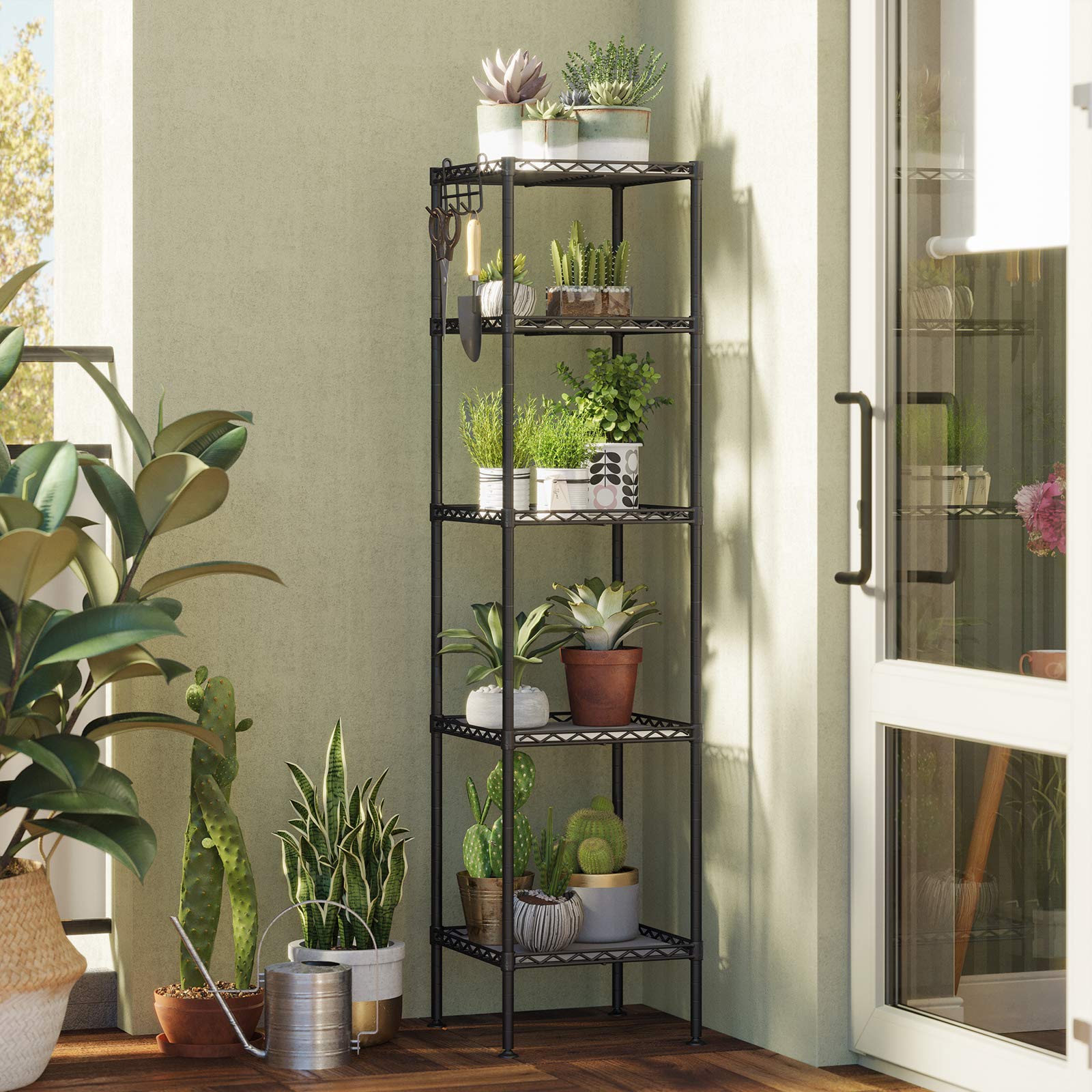 songmics-lgr23bk-badezimmerregal-standregal-5-ebenen-30x30x123-5-cm-schwarz-tran image 5