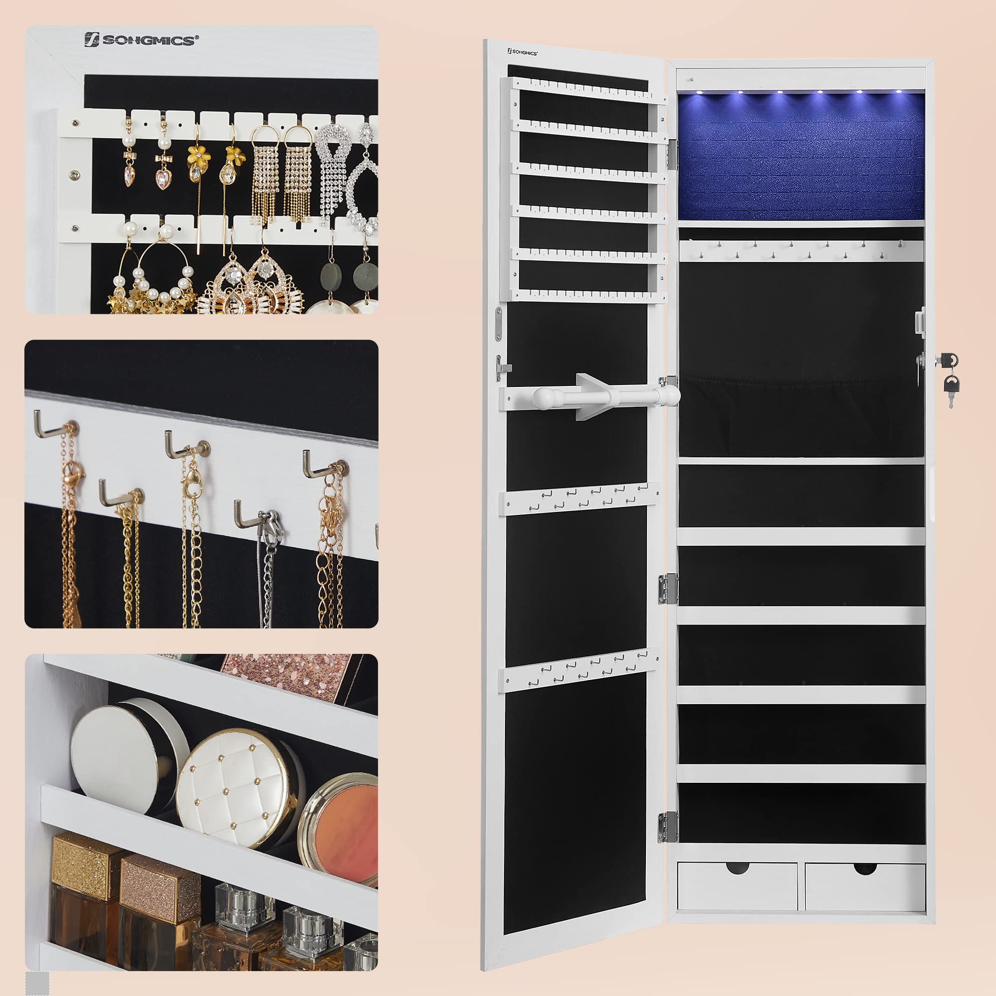 songmics-schmuckschrank-h-ngend-mit-wandspiegel-und-6-leds-wei image 4