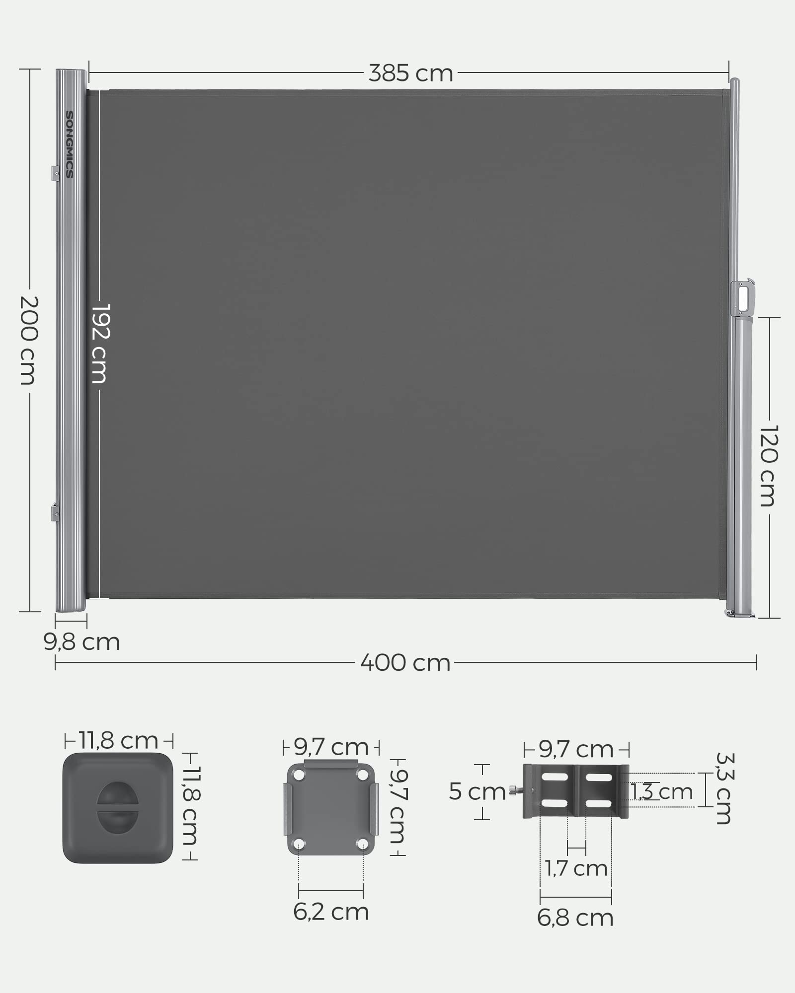 songmics-alu-seitenmarkise-200x400-cm-anthrazit-gsa204g01 image 2